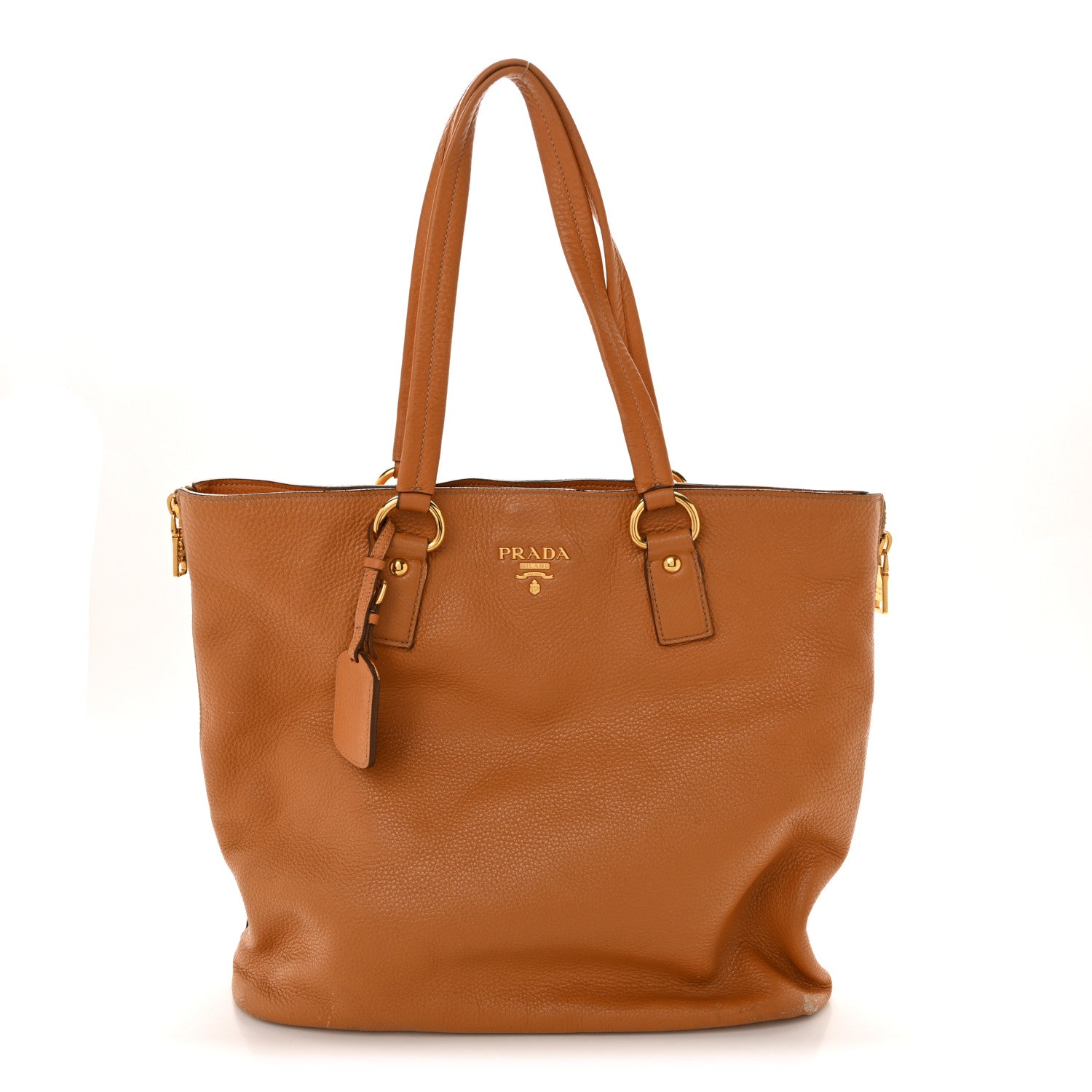 Prada Vitello Daino Side Zip Shopper Tote Caramel 1806154