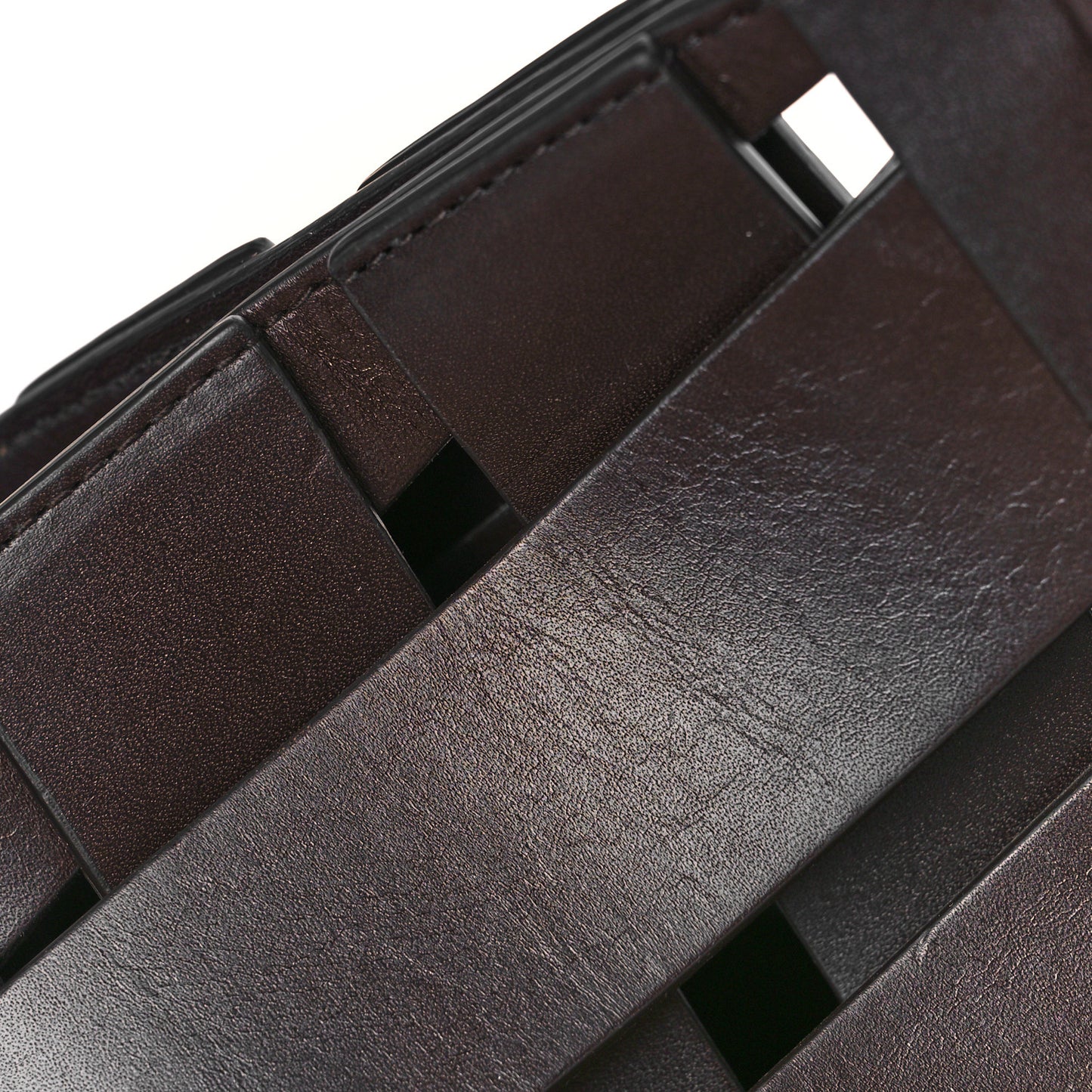 Calfskin V Woven Drawstring Tote Dark Brown