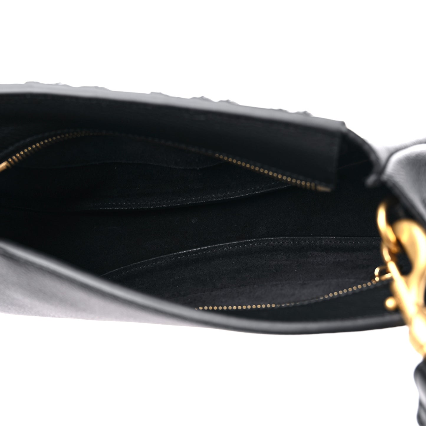 Shiny Grained Calfskin Marcie Clutch Black