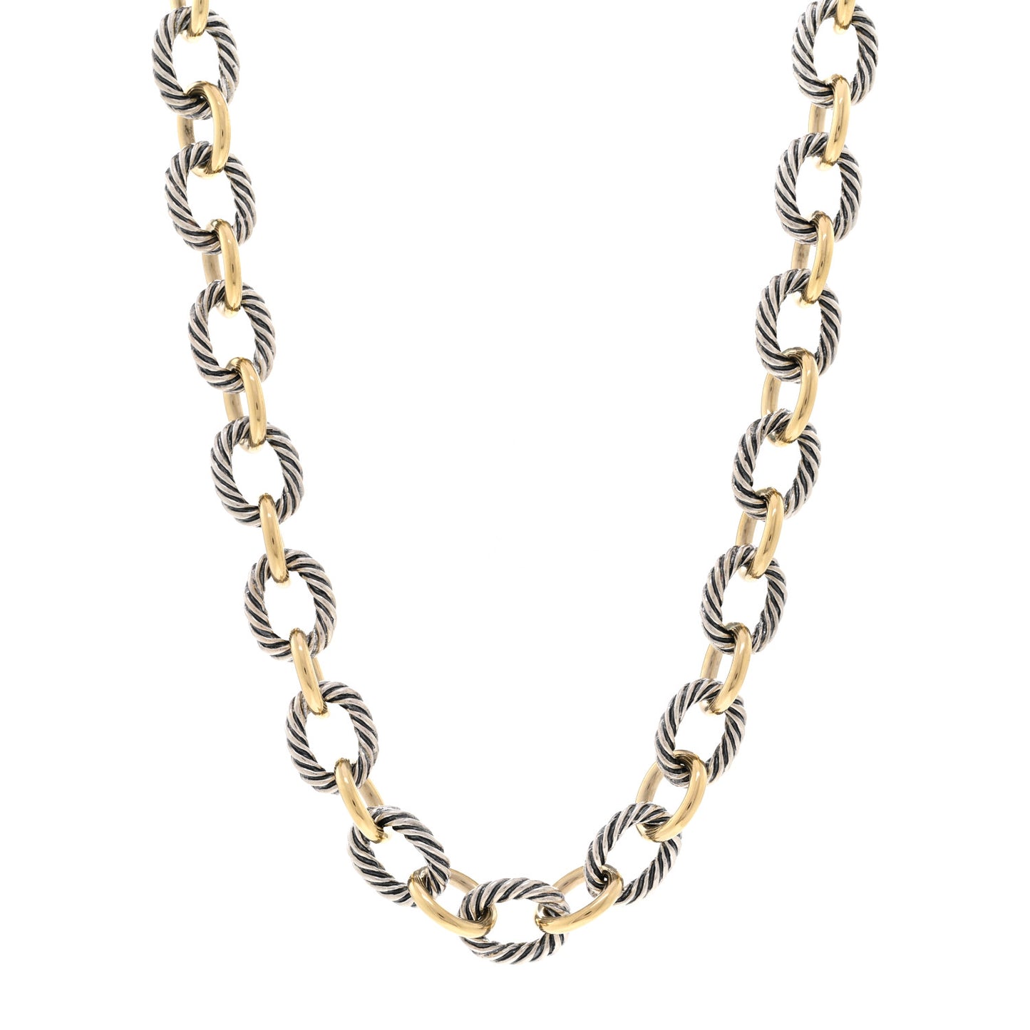 Sterling Silver 18K Yellow Gold 12mm Large Oval Link Necklace