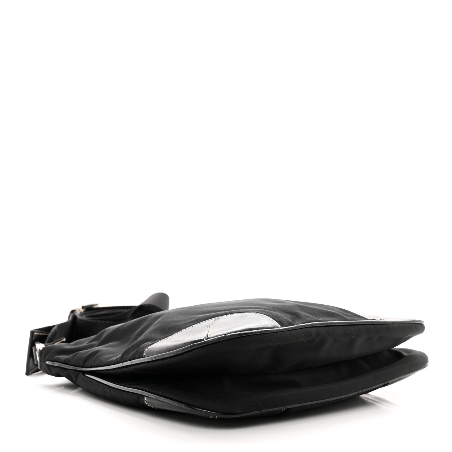 Tessuto Nylon Calfskin Flat Messenger Bag Black