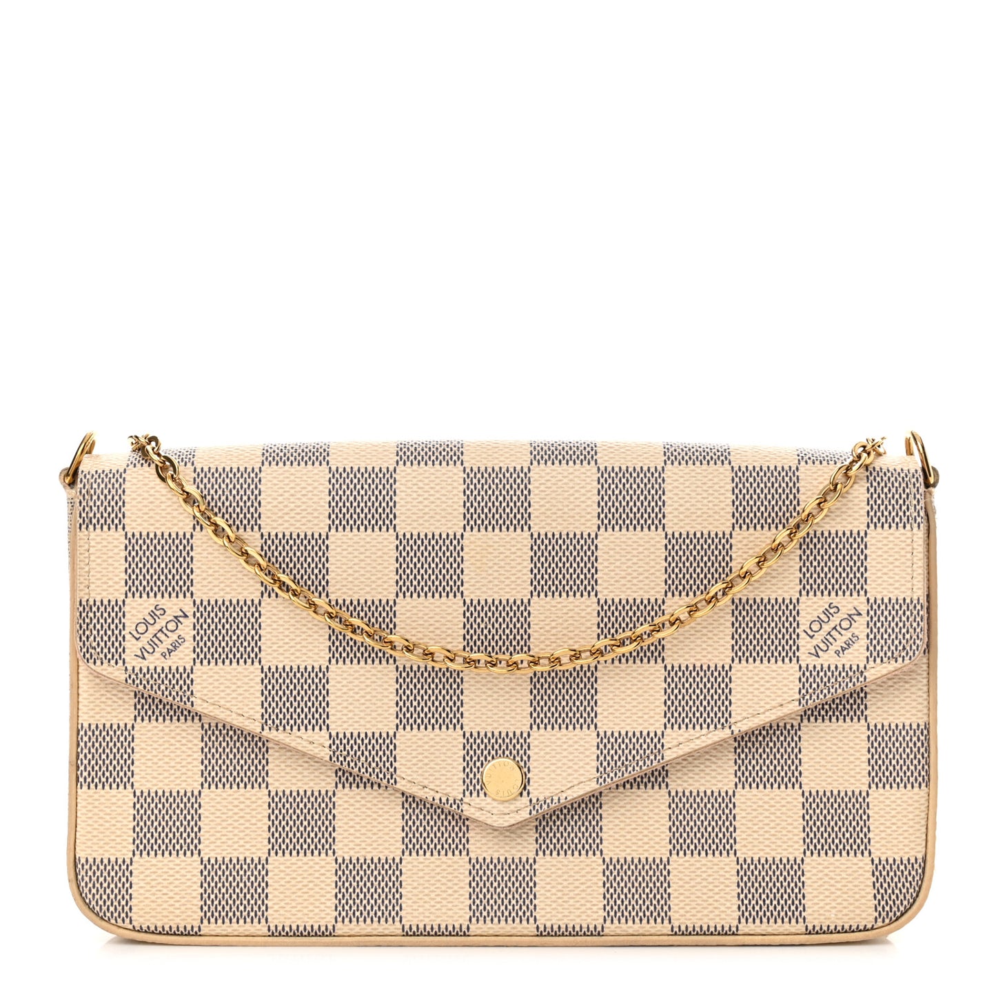 Damier Azur Pochette Felicie Chain Wallet Rose Ballerine