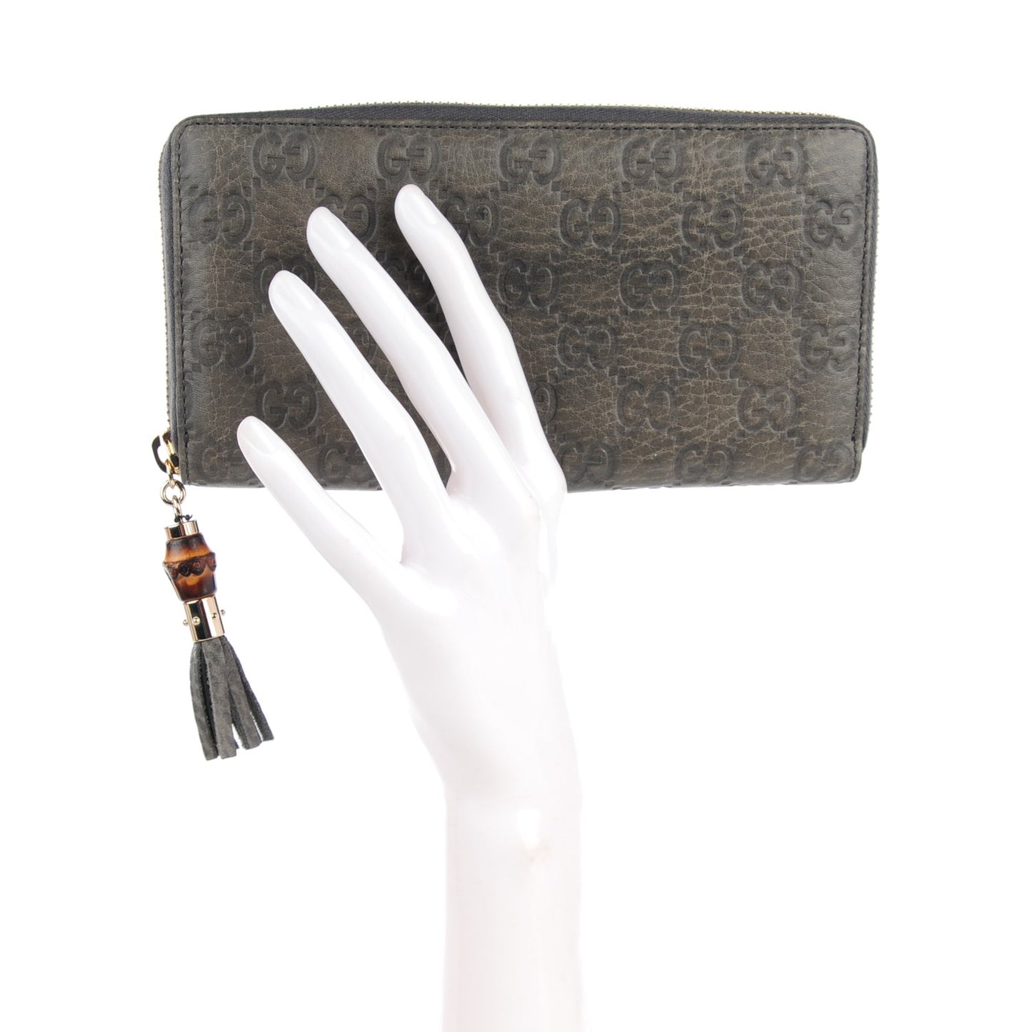 Guccissima Bamboo Tassel Zip Around Wallet Grey