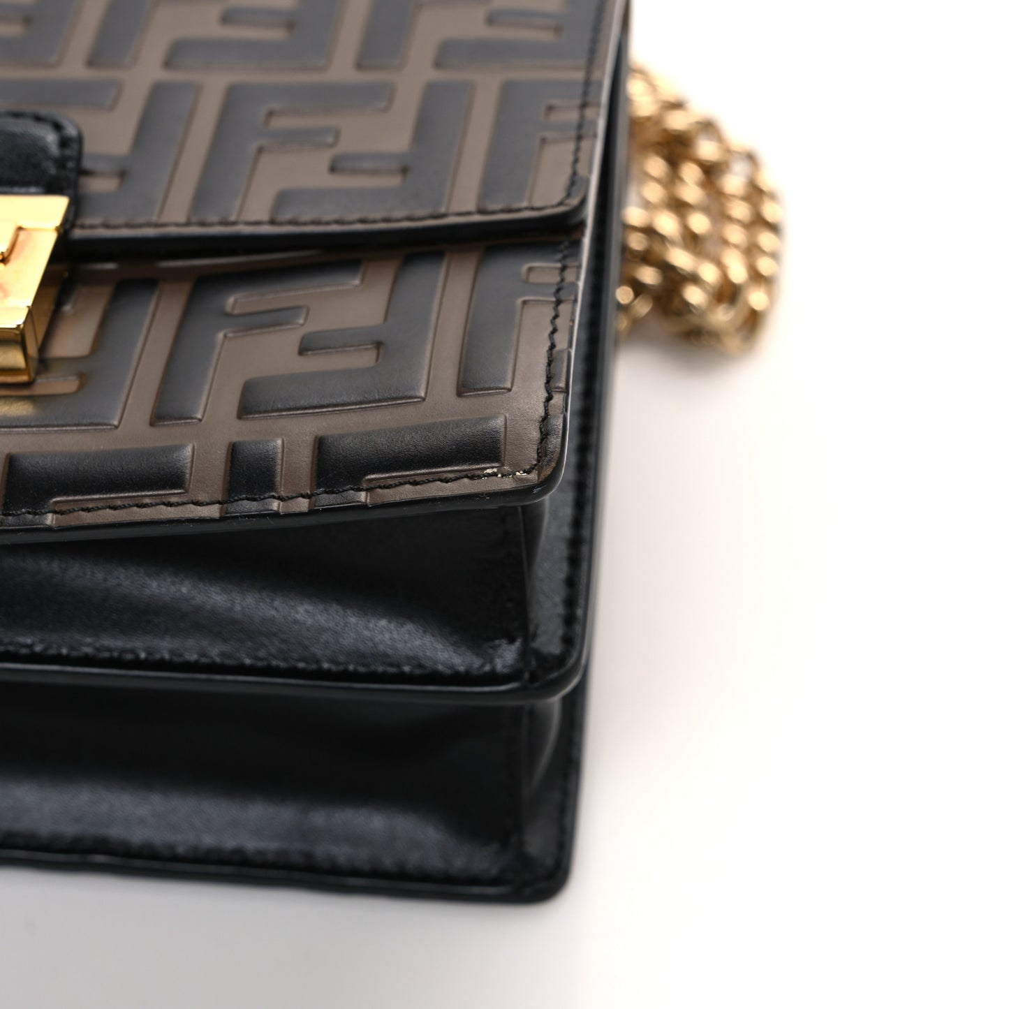 Vitello Liberty Bi-Color FF 1974 Embossed Small Kan U Shoulder Bag Maya Black