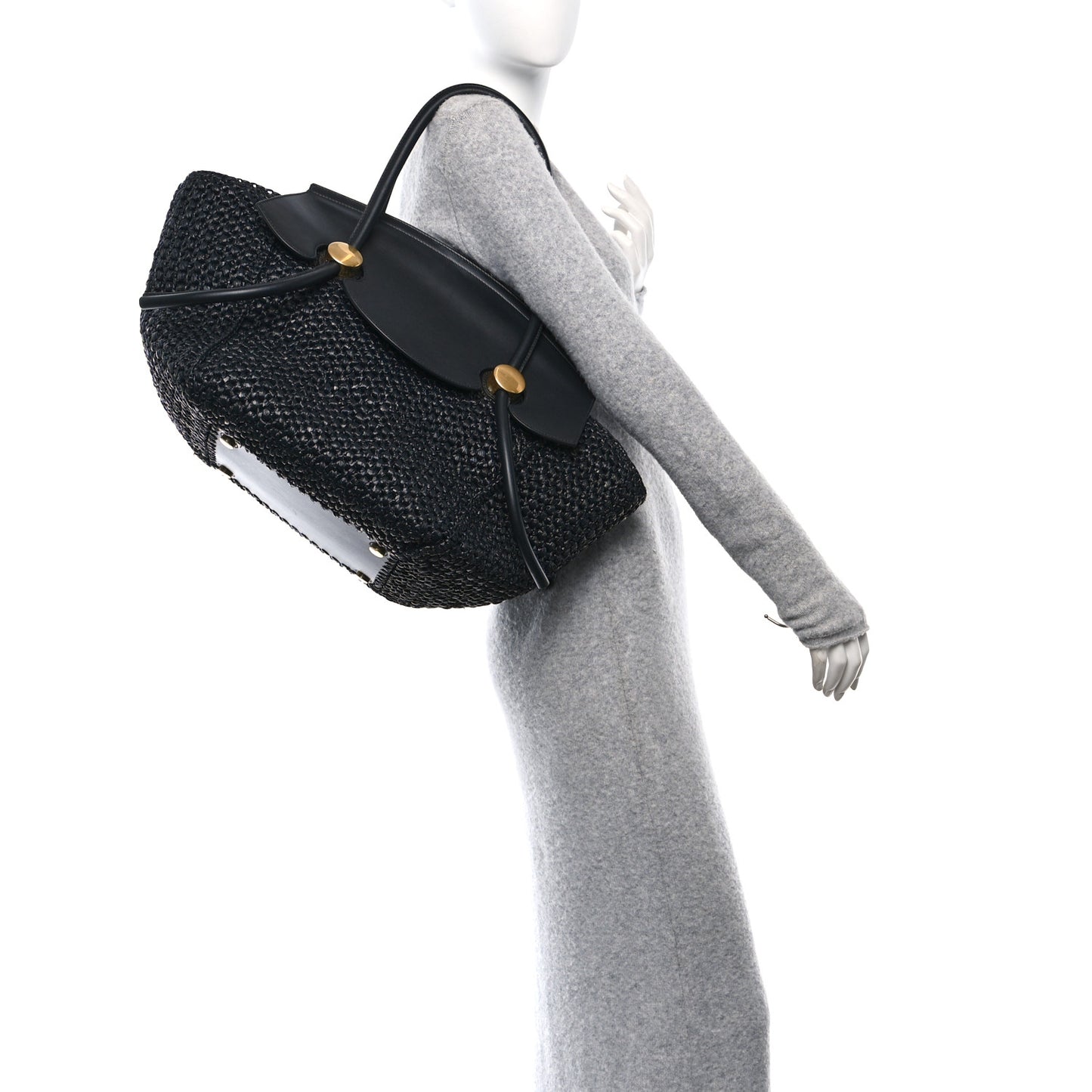 Raffia Calfskin Pipe Bag Black