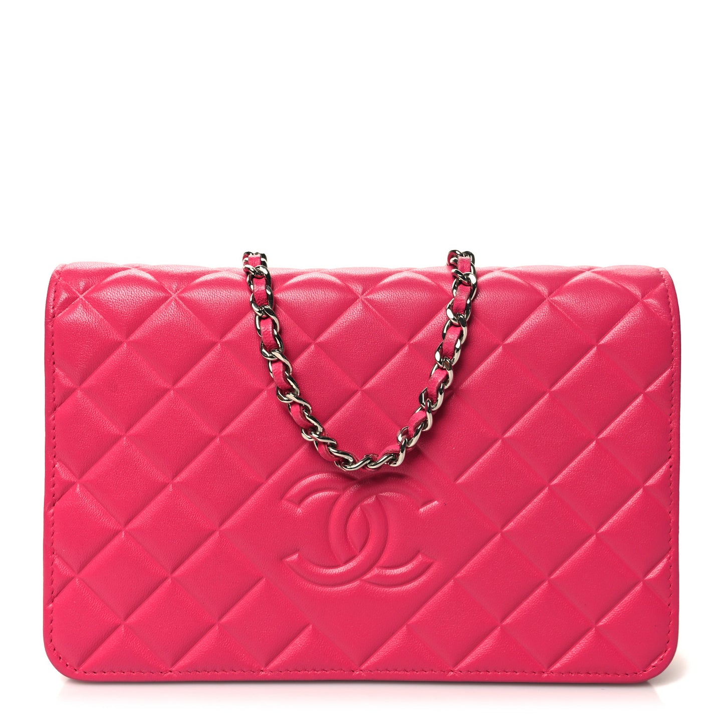 Lambskin Quilted Diamond CC Wallet On Chain WOC Pink