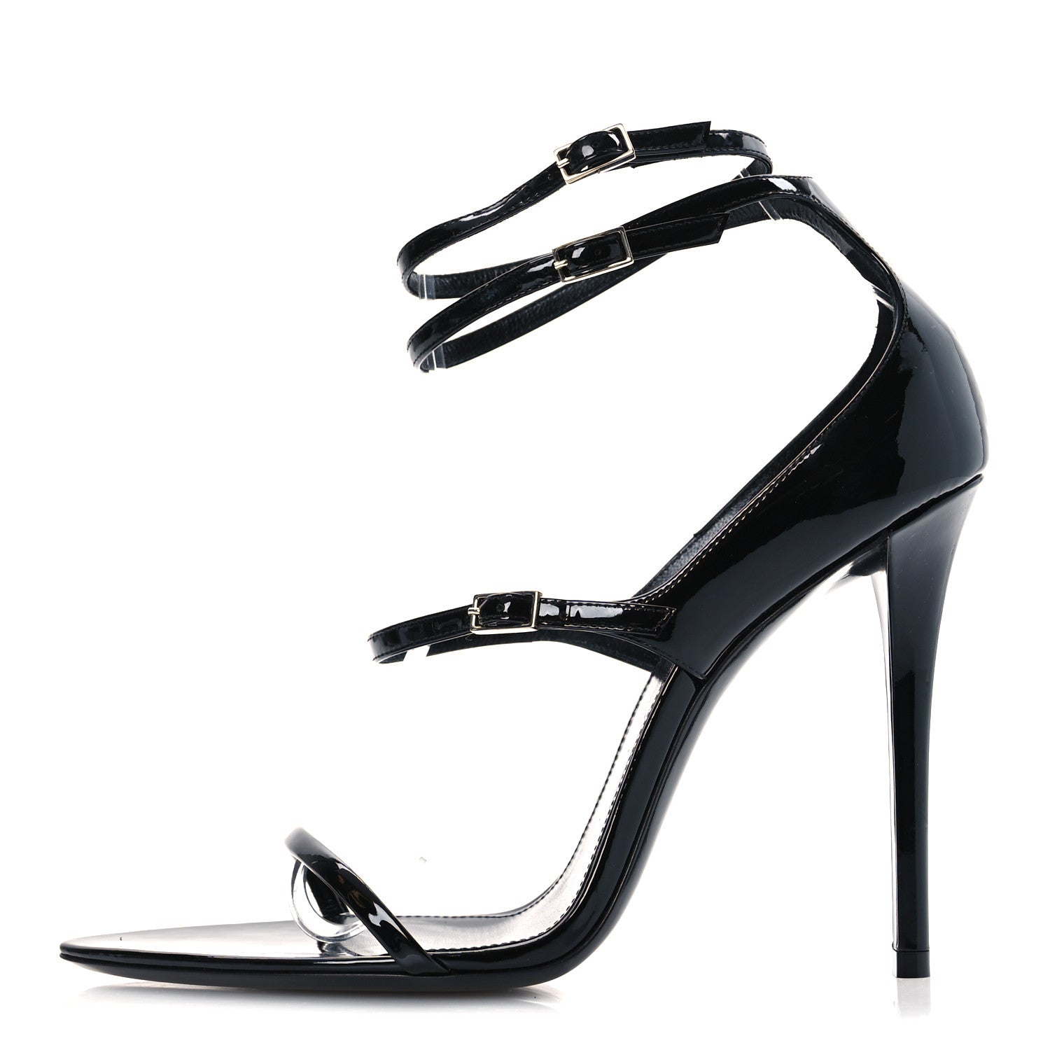 Saint Laurent Patent Calfskin Dita 110 Sandals 38 Black 1 of 11