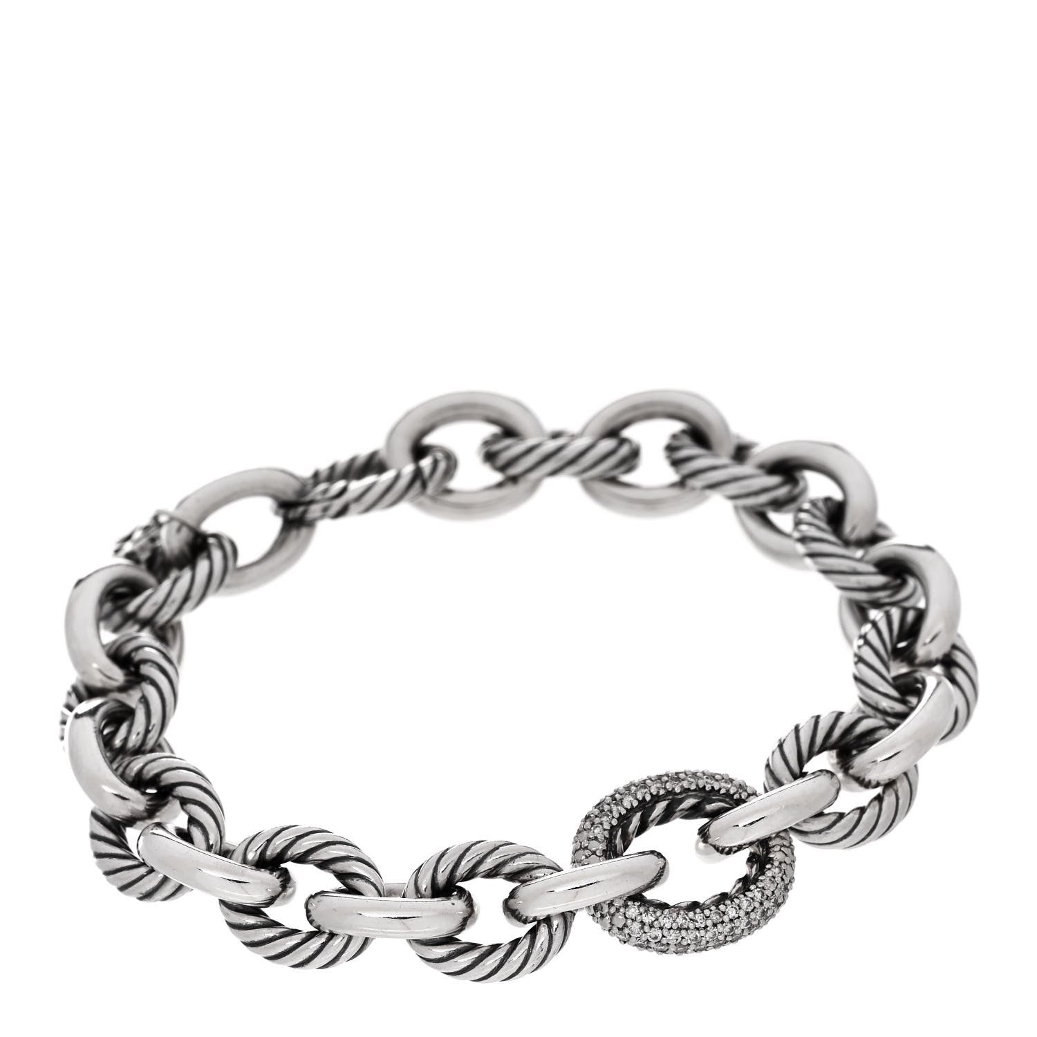 David Yurman Sterling Silver Diamond 15mm Large Oval Link Bracelet 1 of 4