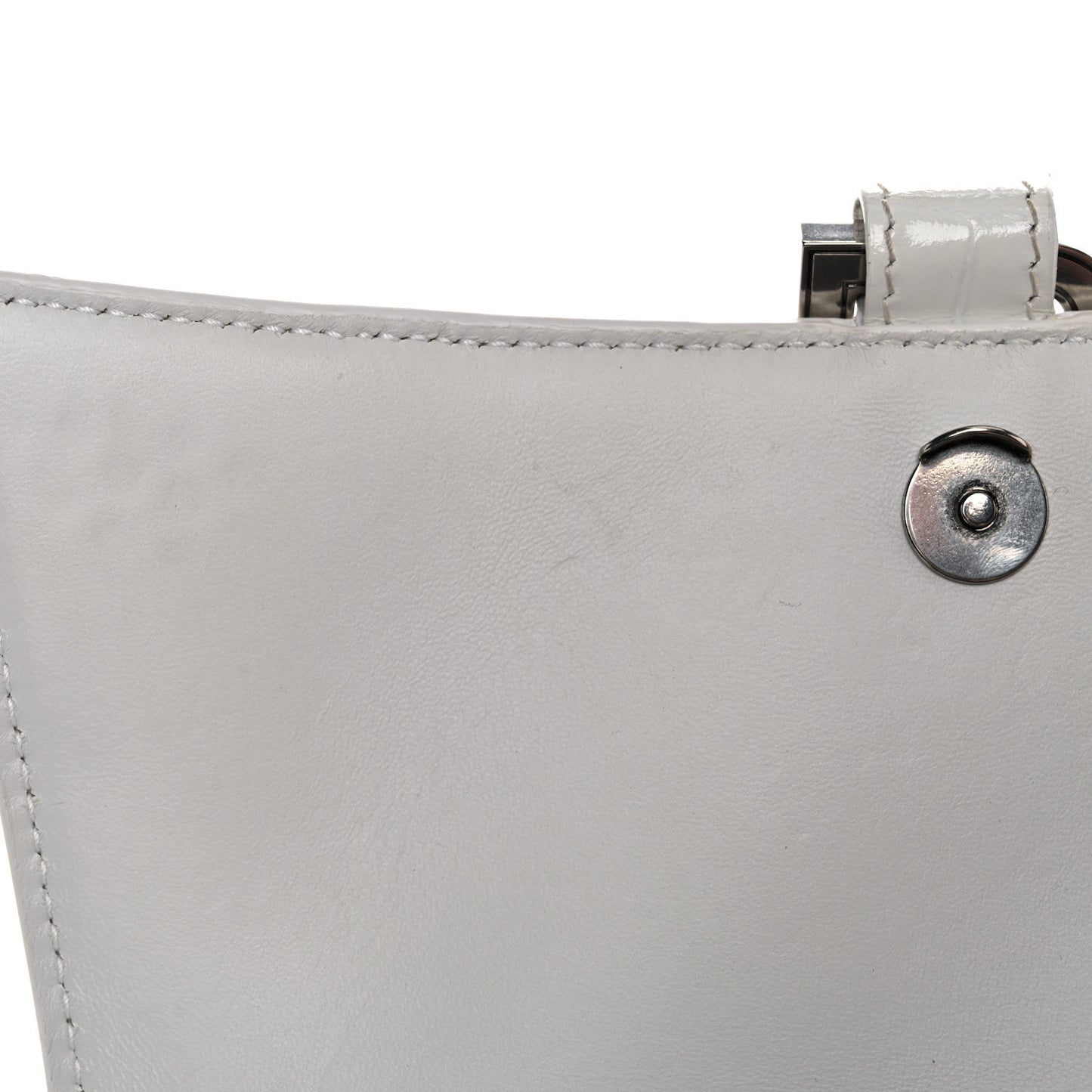Calfskin Crocodile Embossed Small Hourglass Top Handle Bag White