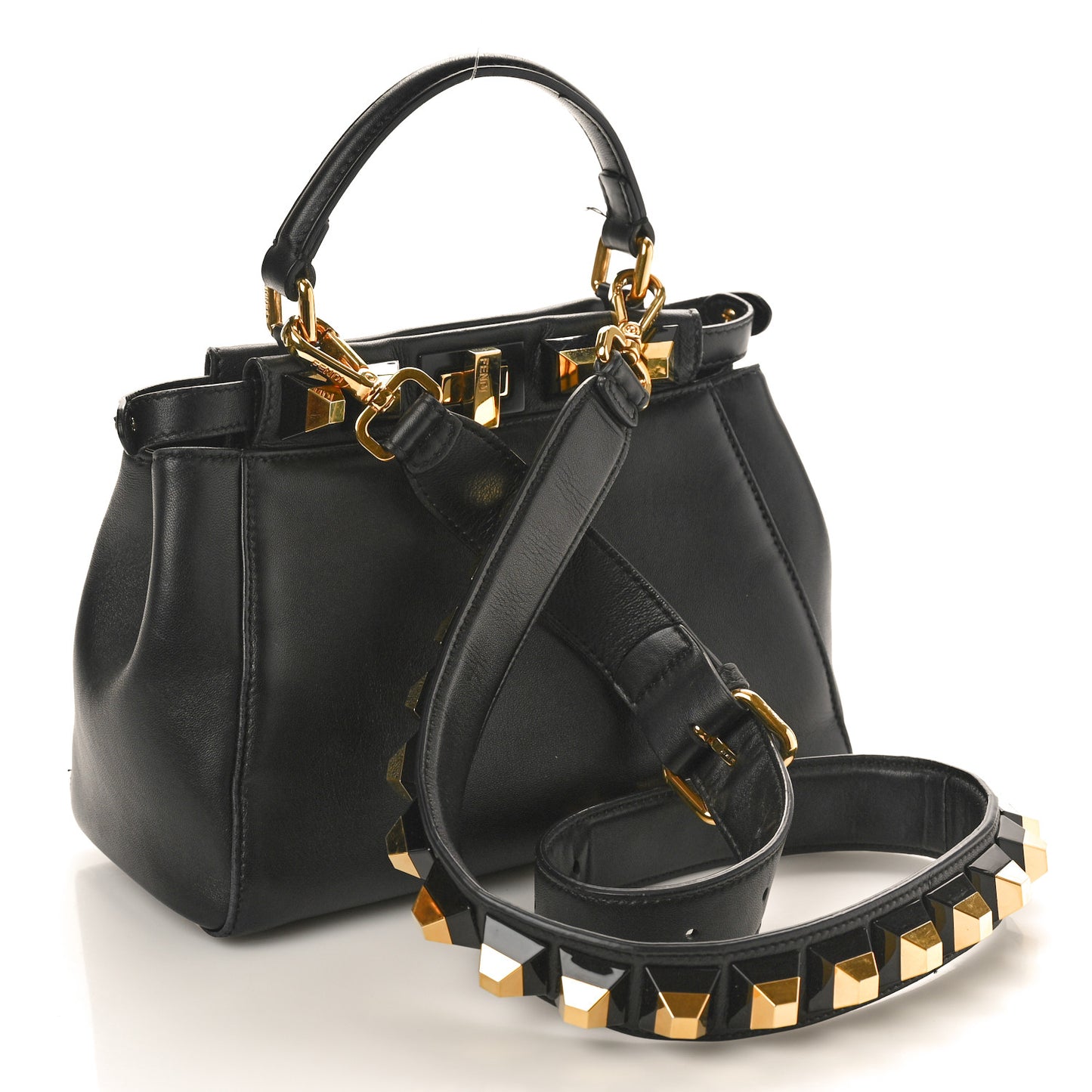 Nappa Studded Mini Peekaboo Iconic Satchel Black