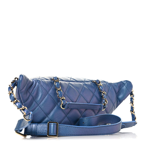Iridescent Calfskin Quilted All About Waist Belt Bag Dark Blue