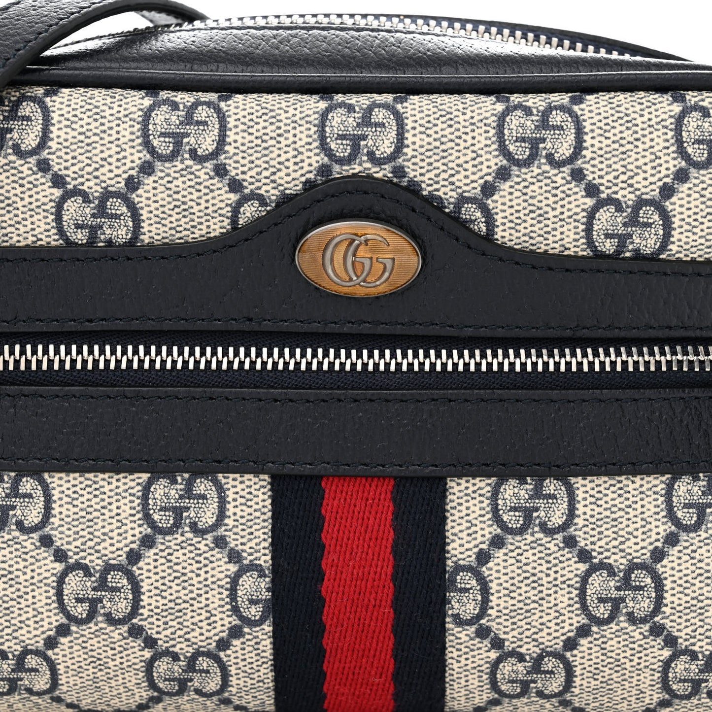 GG Supreme Monogram Textured Dollar Calfskin Web Mini Ophidia Shoulder Bag Beige Blue