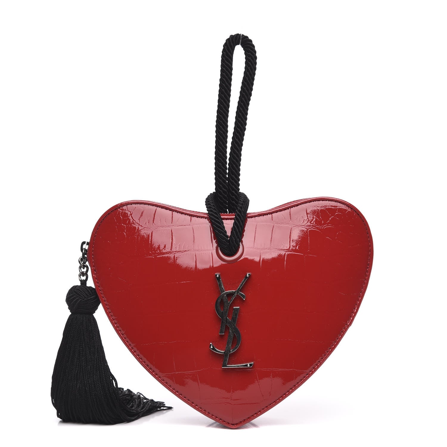 Saint Laurent Patent Crocodile Embossed Sac Coeur Heart Shaped