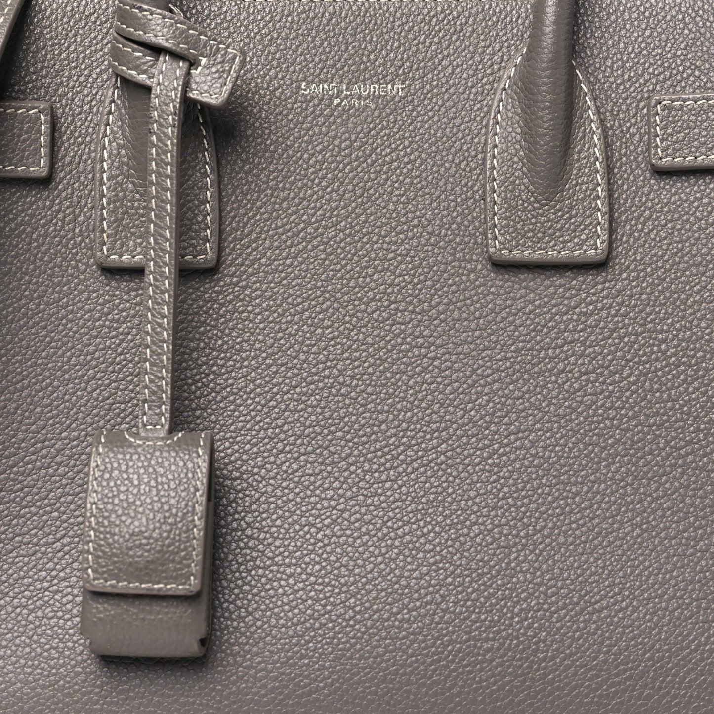 Grained Calfskin Topstich Baby Sac De Jour Grey