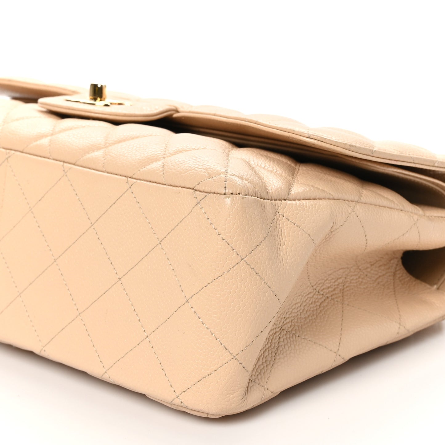 Caviar Quilted Jumbo Double Flap Light Beige