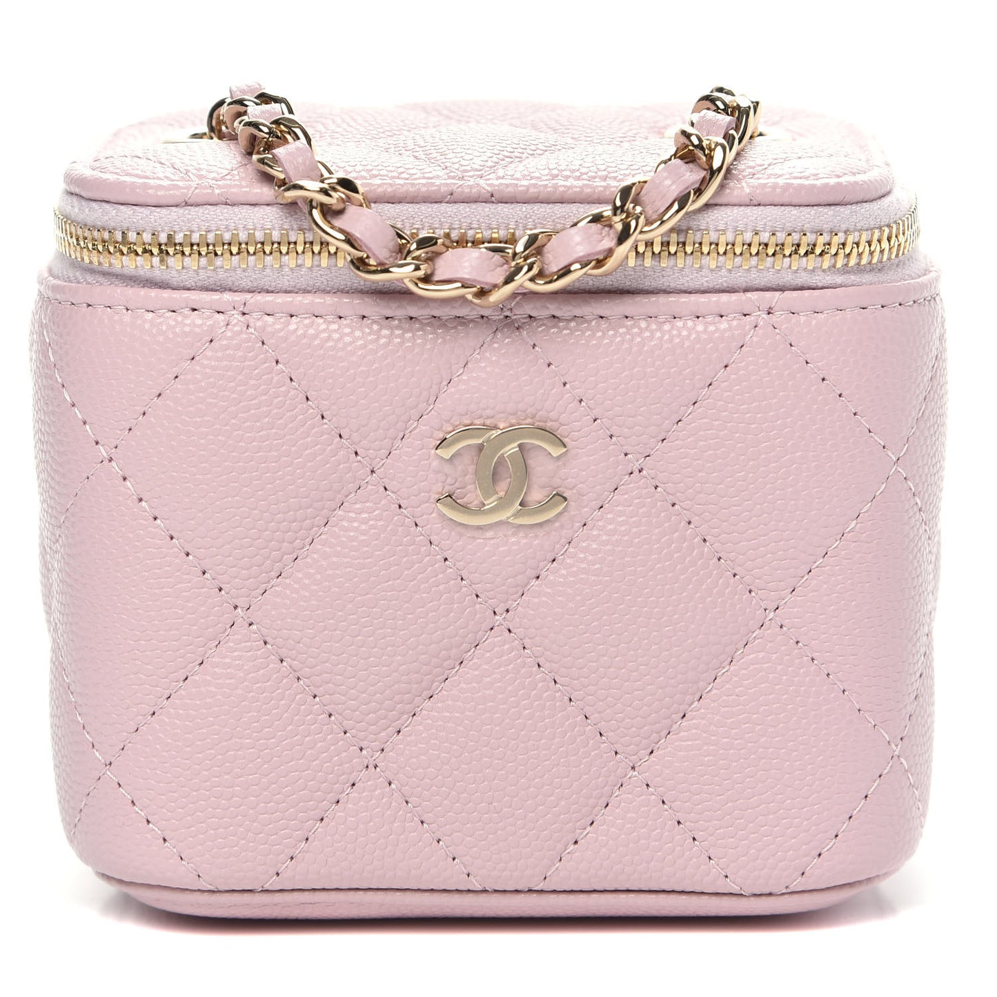 Caviar Quilted Mini Vanity Case With Chain Light Pink