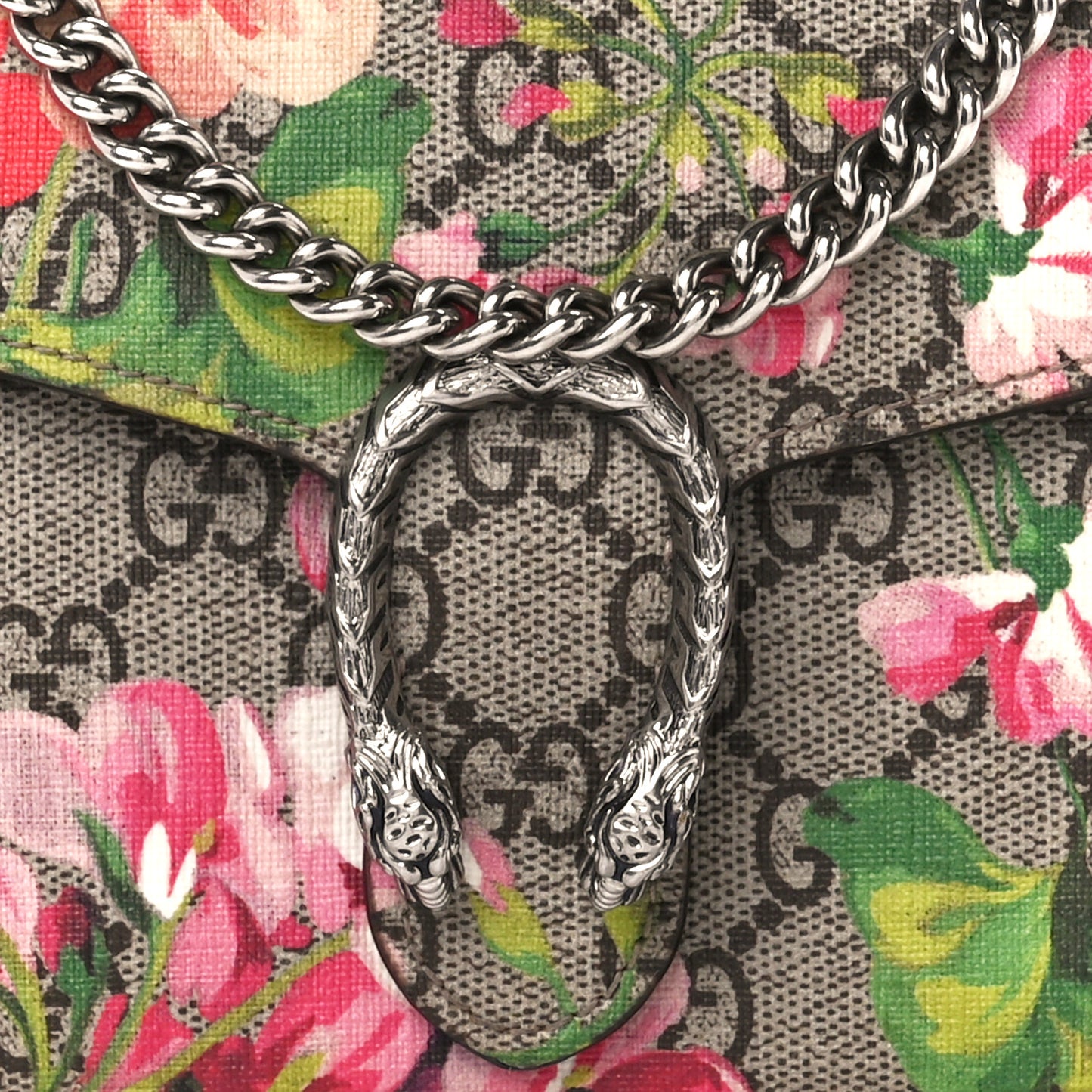 GG Supreme Monogram Blooms Mini Dionysus Chain Wallet Beige Multicolor Dry Rose