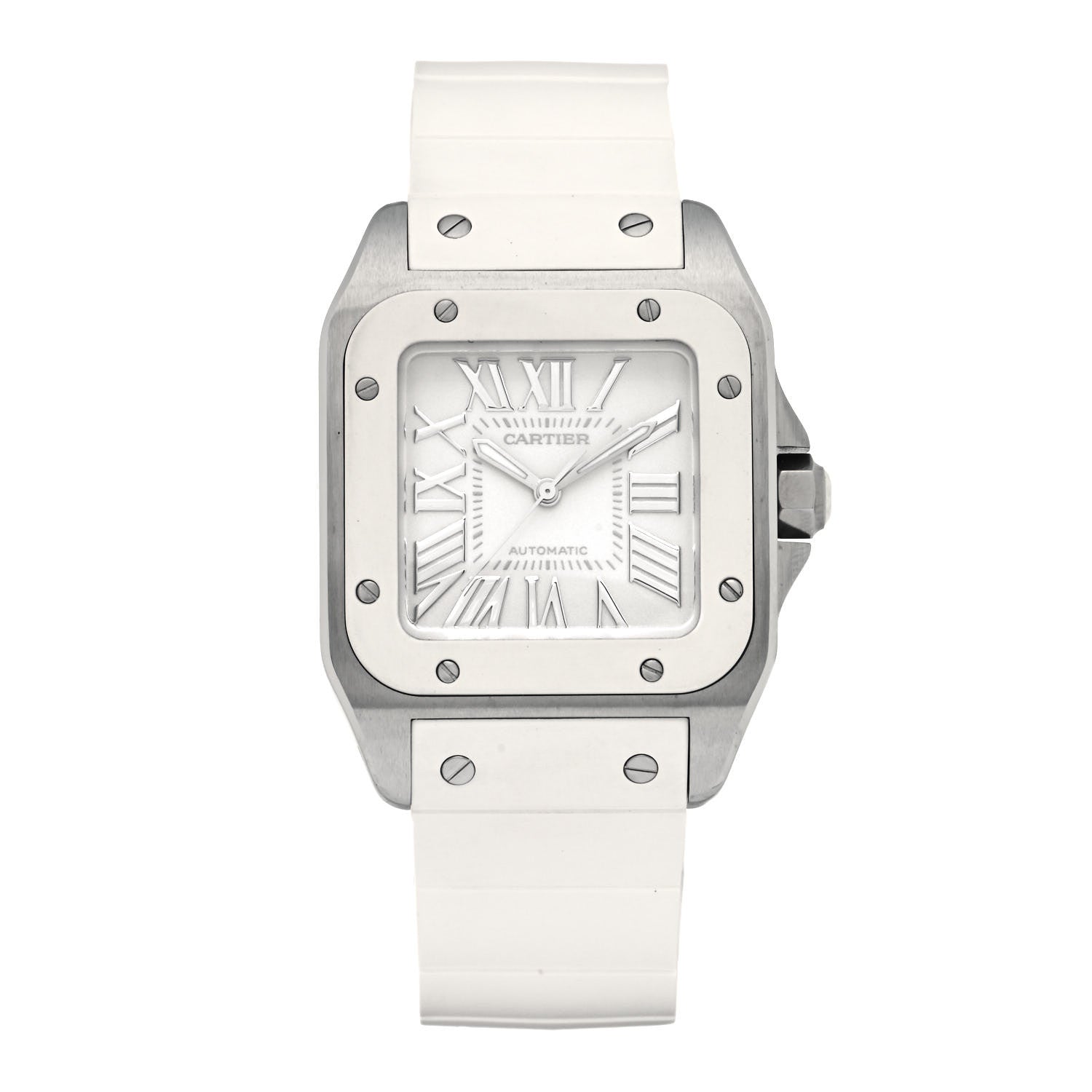 Cartier Stainless Steel Rubber 33mm Santos 100 Automatic Watch White 2 of 5