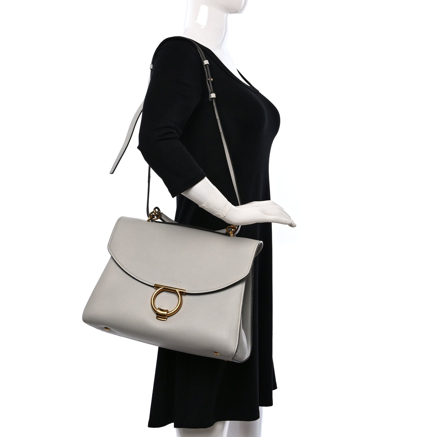 Calfskin Medium Margot Top Handle Satchel Light Grey