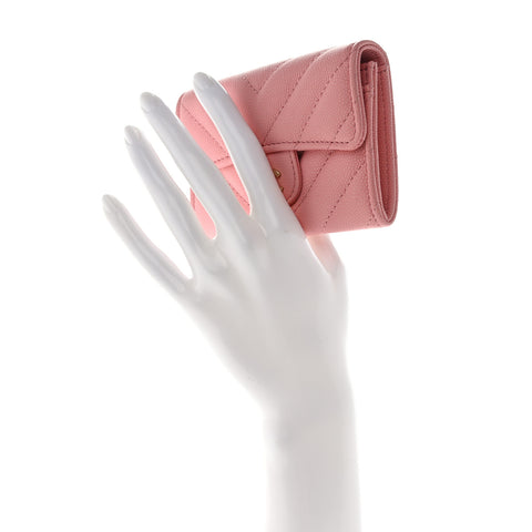 Caviar Chevron Quilted Flap Card Holder Pink