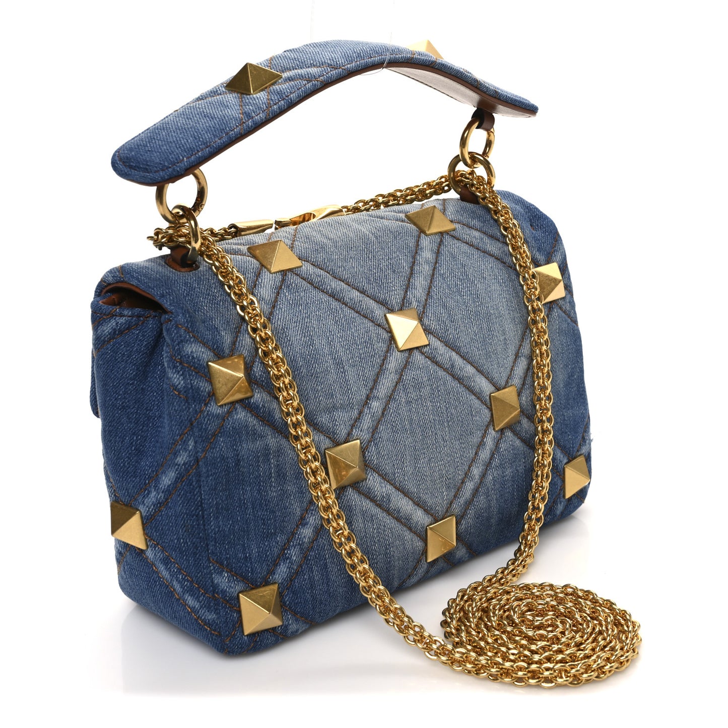 Denim Medium Roman Stud Shoulder Bag Light Denim Selleria