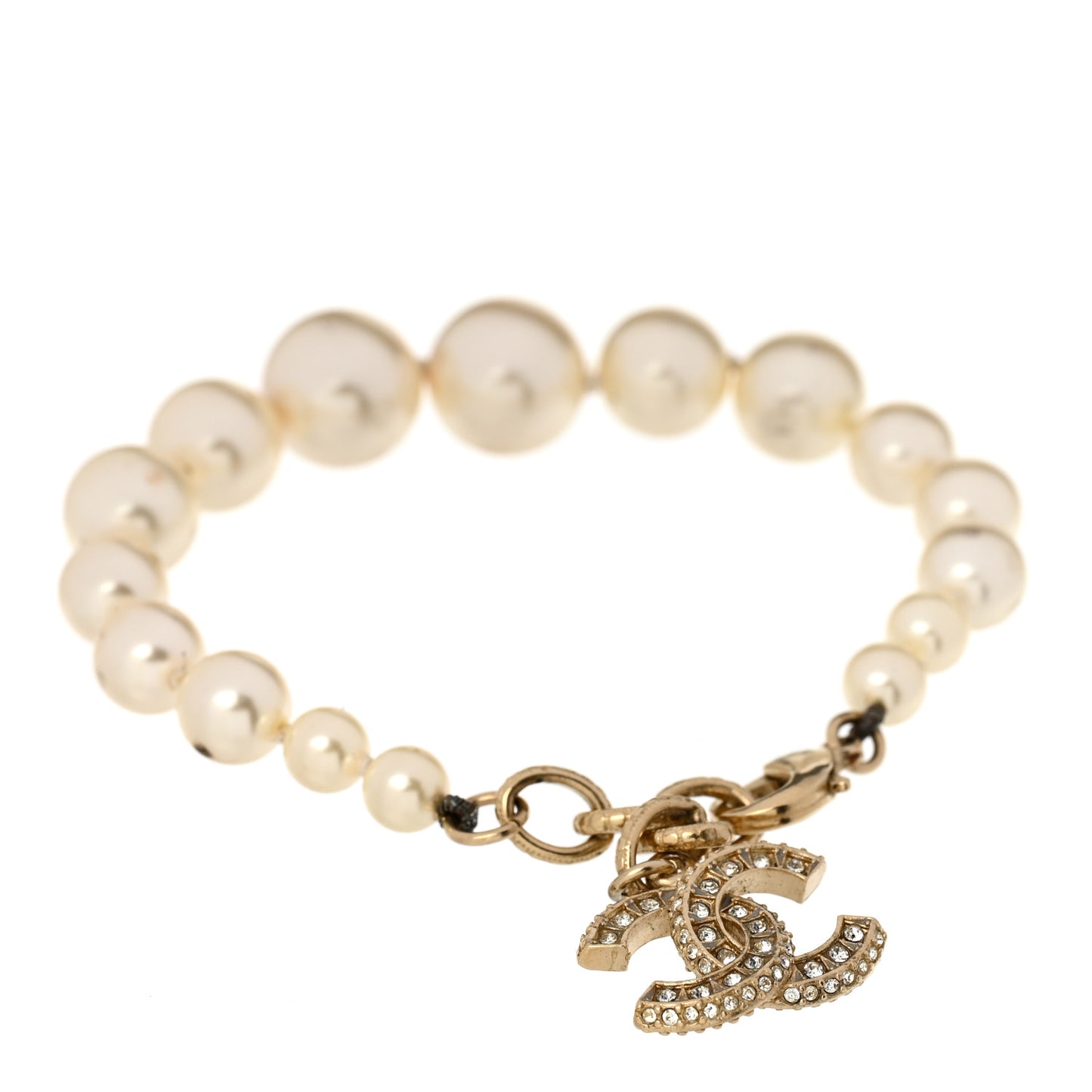 Graduated Pearl Crystal CC Bracelet Gold