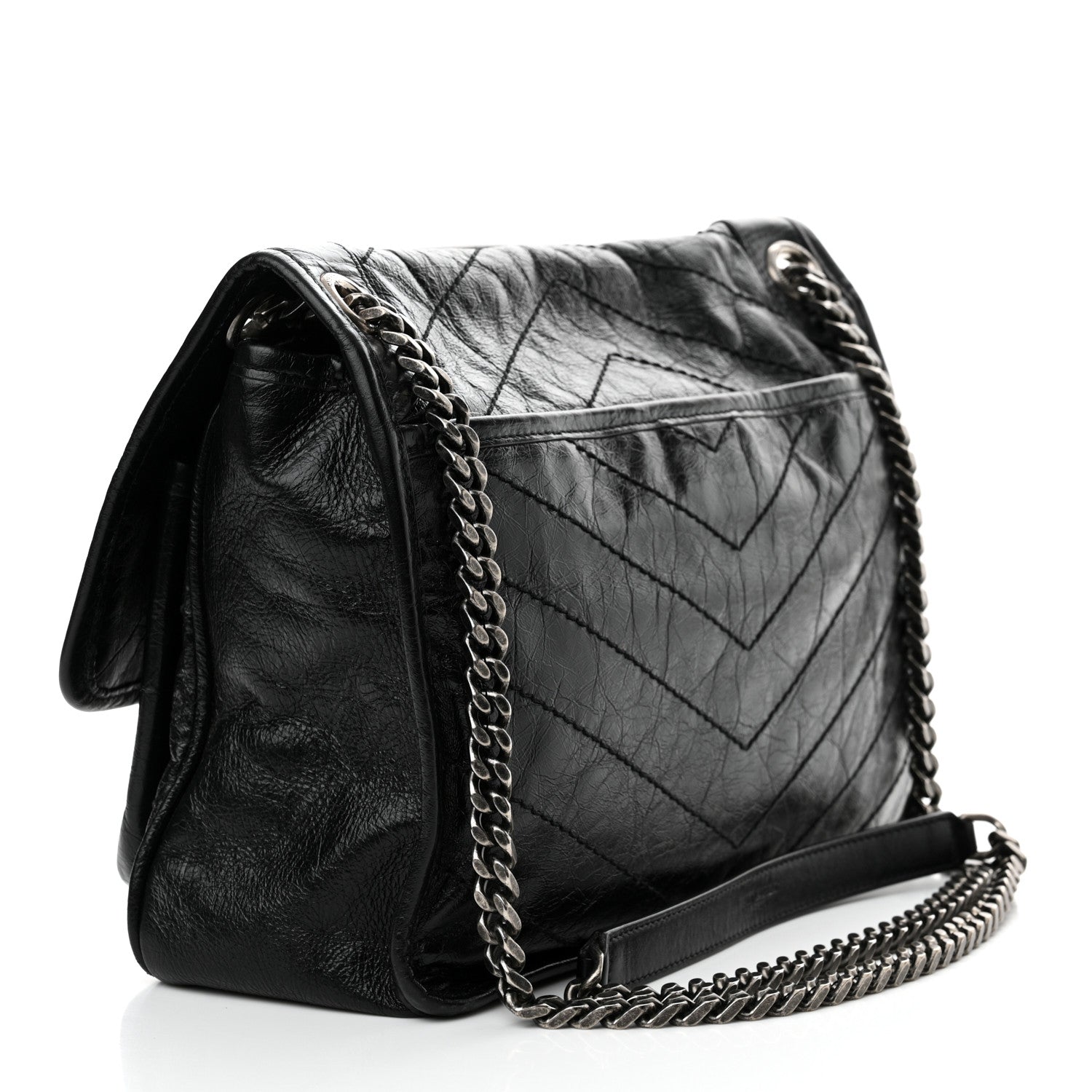 Saint Laurent Crinkled Calfskin Matelasse Monogram Medium Niki Chain Satchel Black 3 of 13