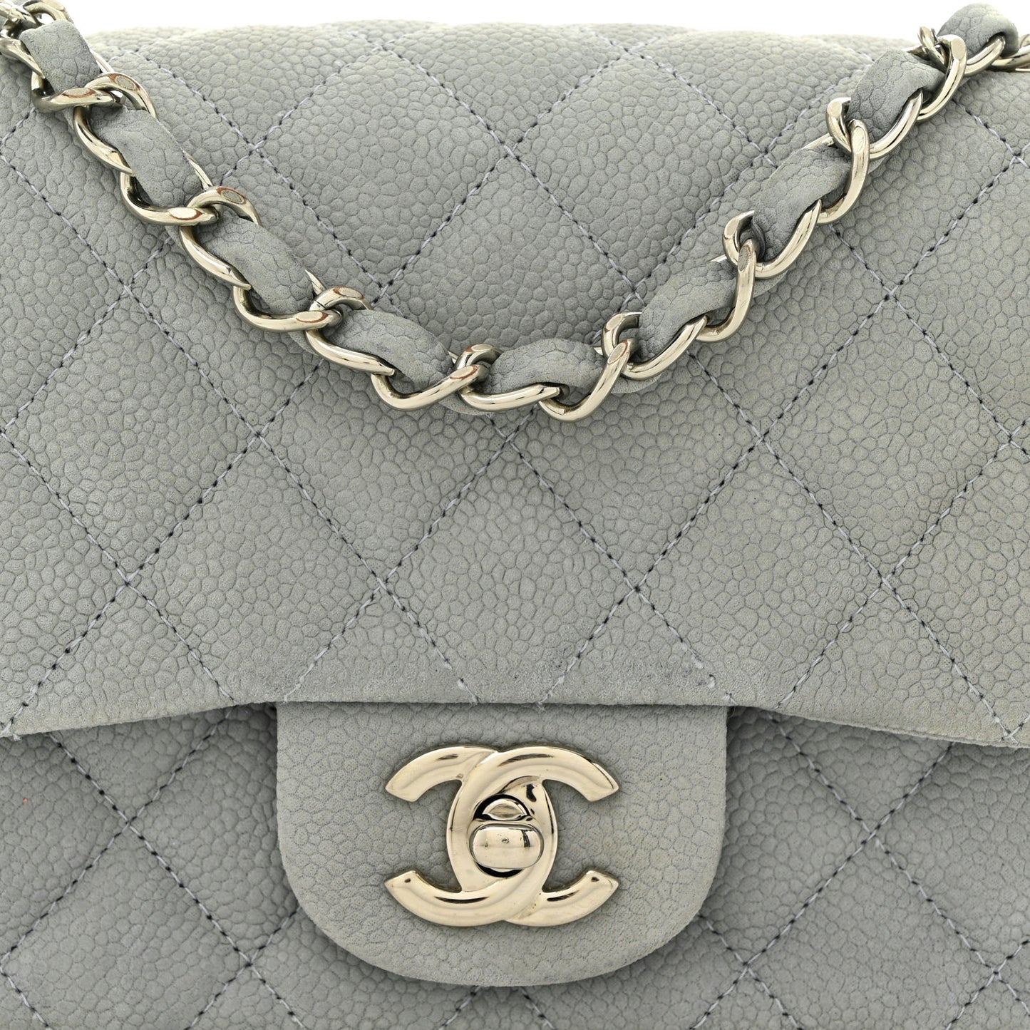 Iridescent Caviar Quilted Mini Square Flap Grey