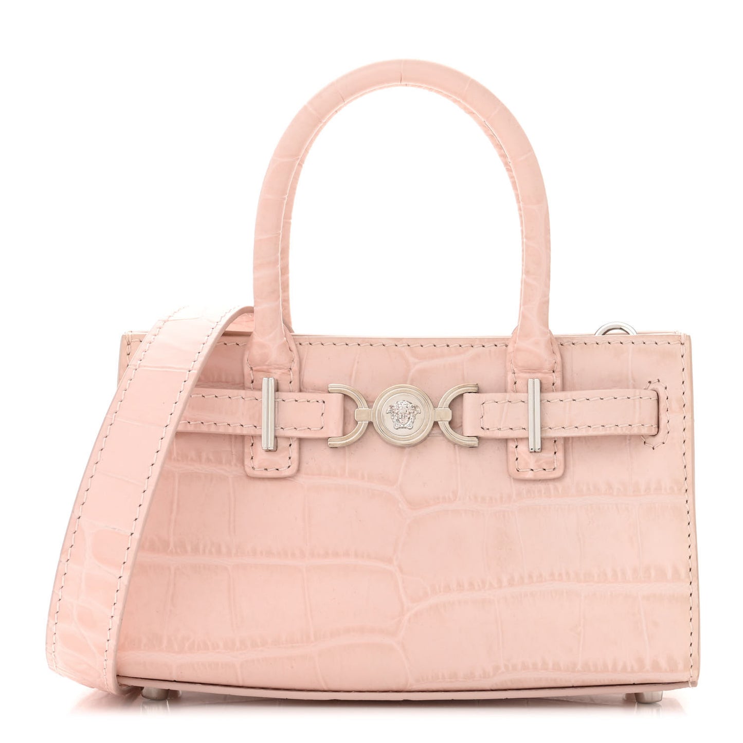 Calfskin Crocodile Embossed Medusa 95 Mini Tote Bag Light Pink