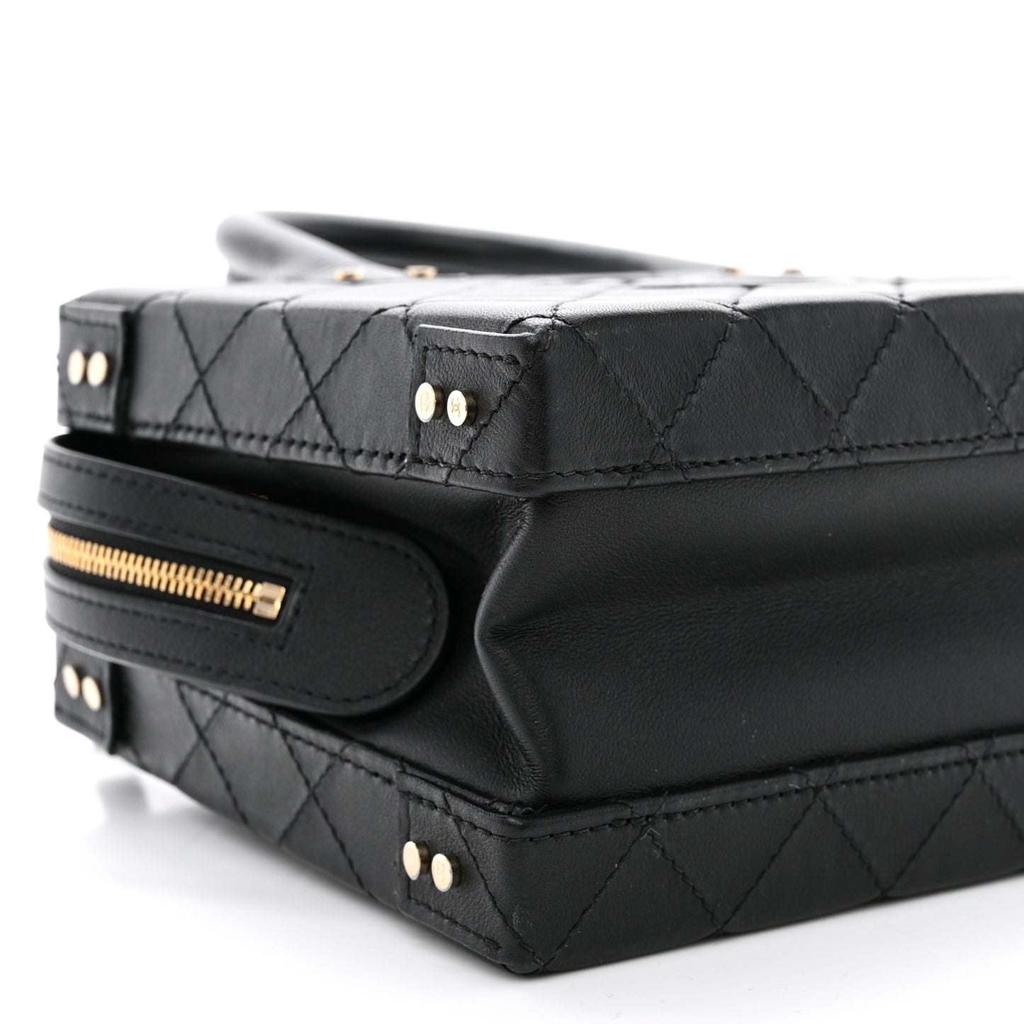 Calfskin Quilted Studded Square Vanity Case Black