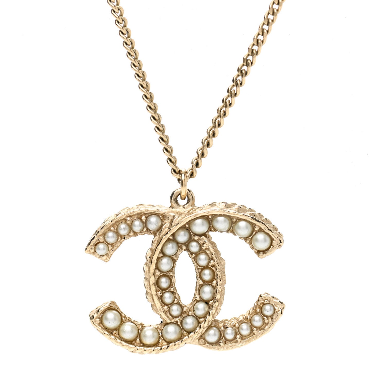 Pearl CC Pendant Necklace Gold
