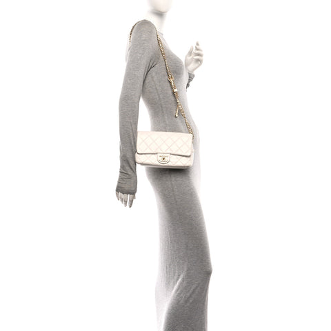 Lambskin Quilted Small CC Crystal Logo Chain Flap White