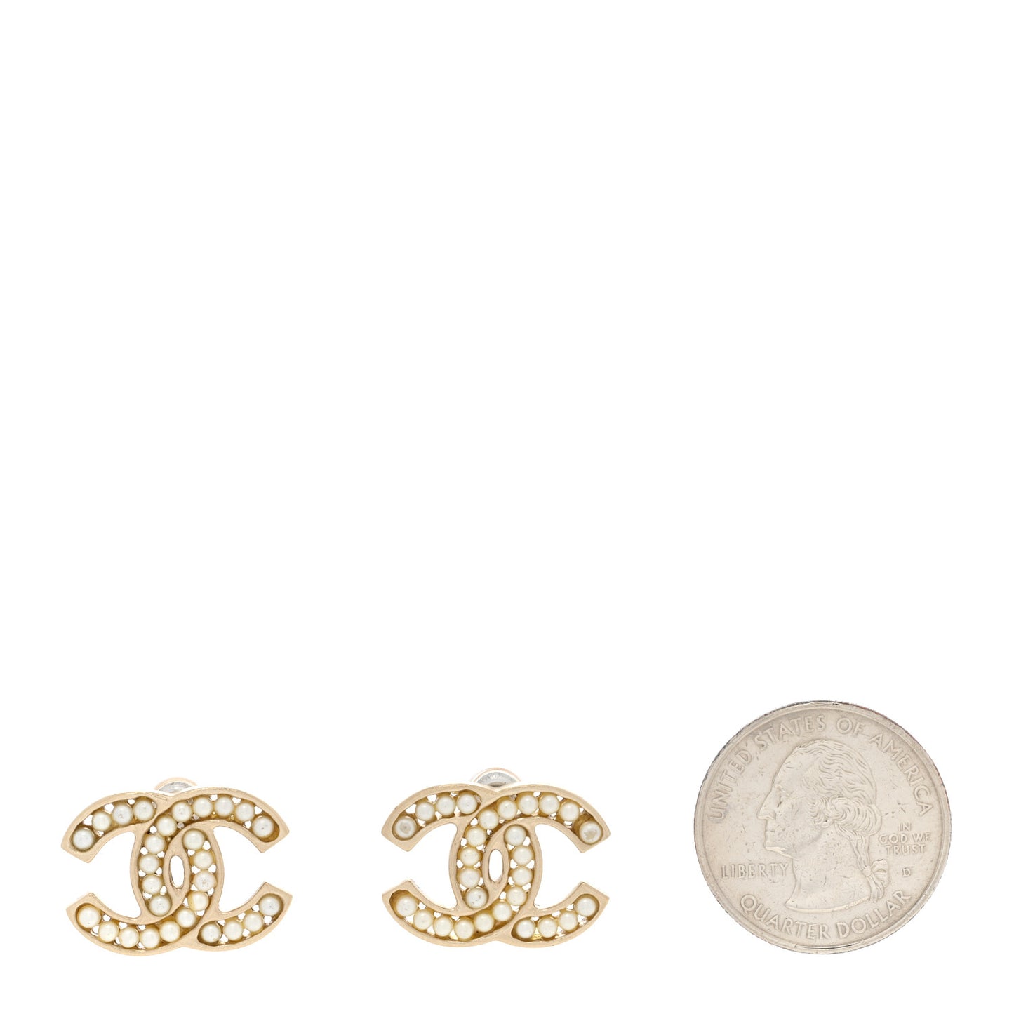 Pearl CC Stud Earrings Gold