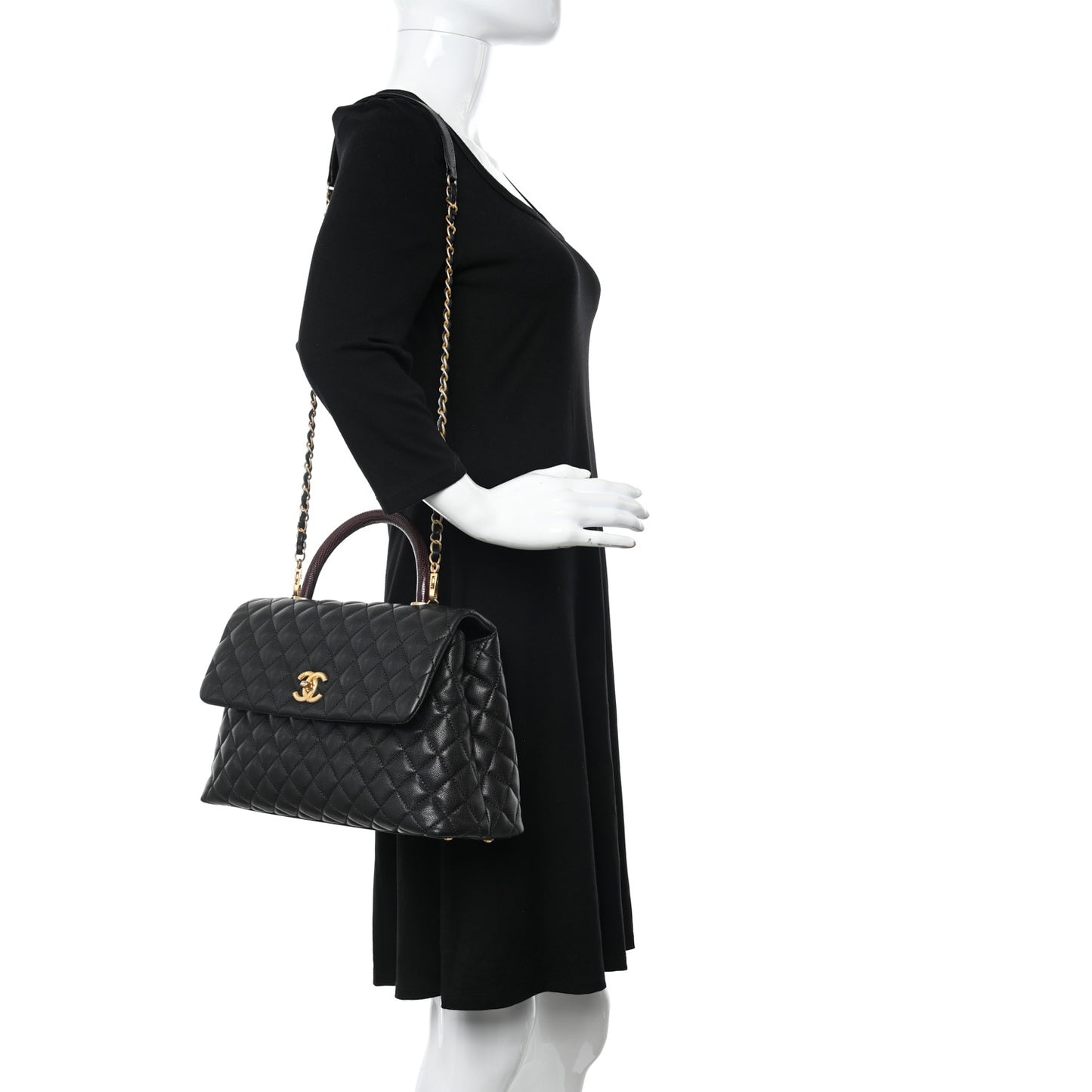 Caviar Lizard Quilted Medium Coco Handle Flap Black