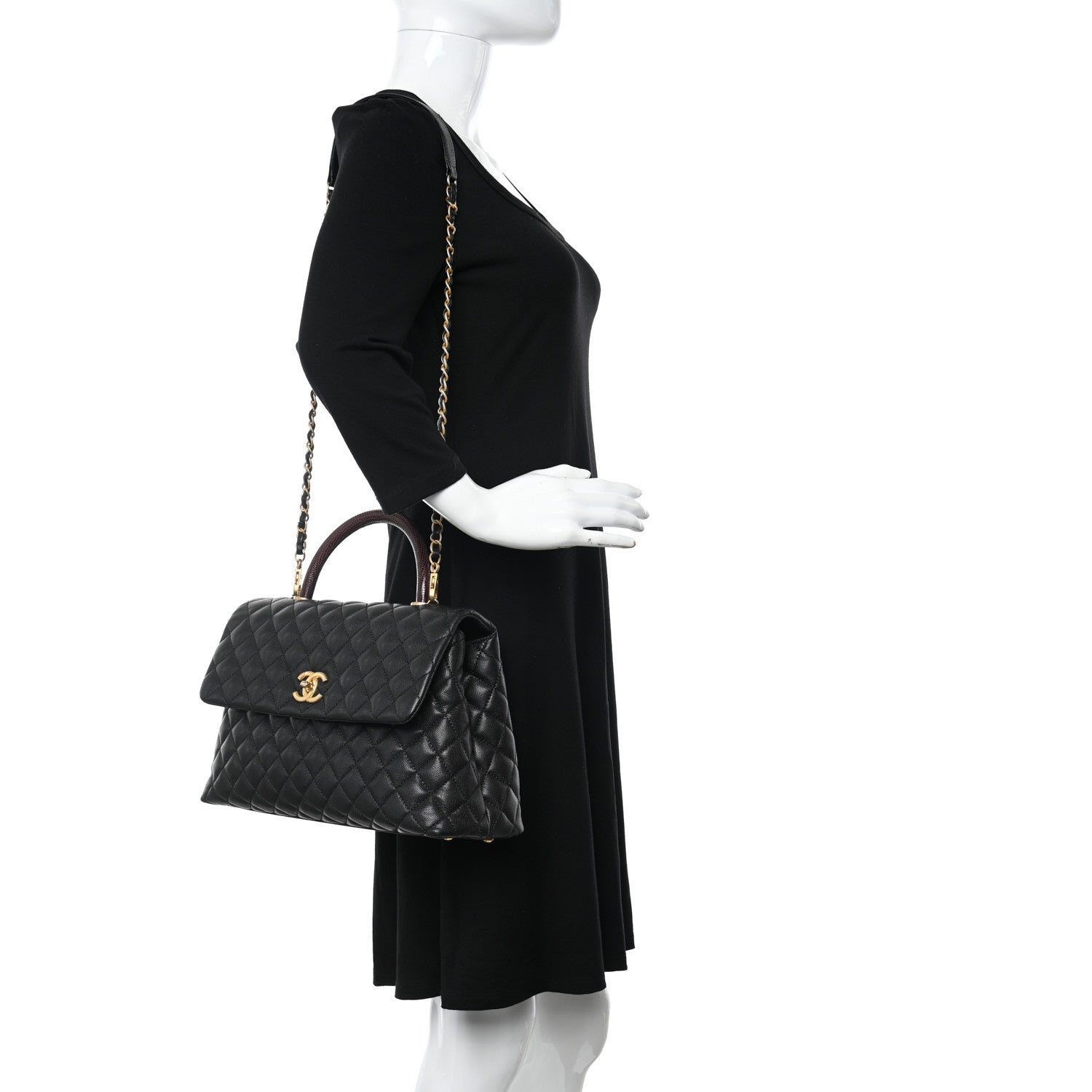 Chanel Caviar Lizard Quilted Medium Coco Handle Flap Black 2 of 10