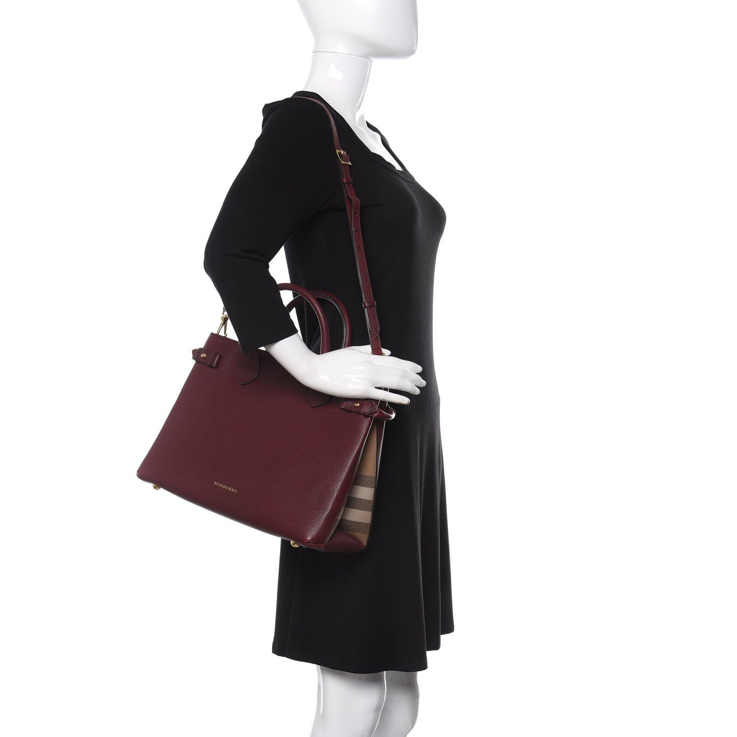 Grainy Calfskin House Check Medium Banner Tote Mahogany Red