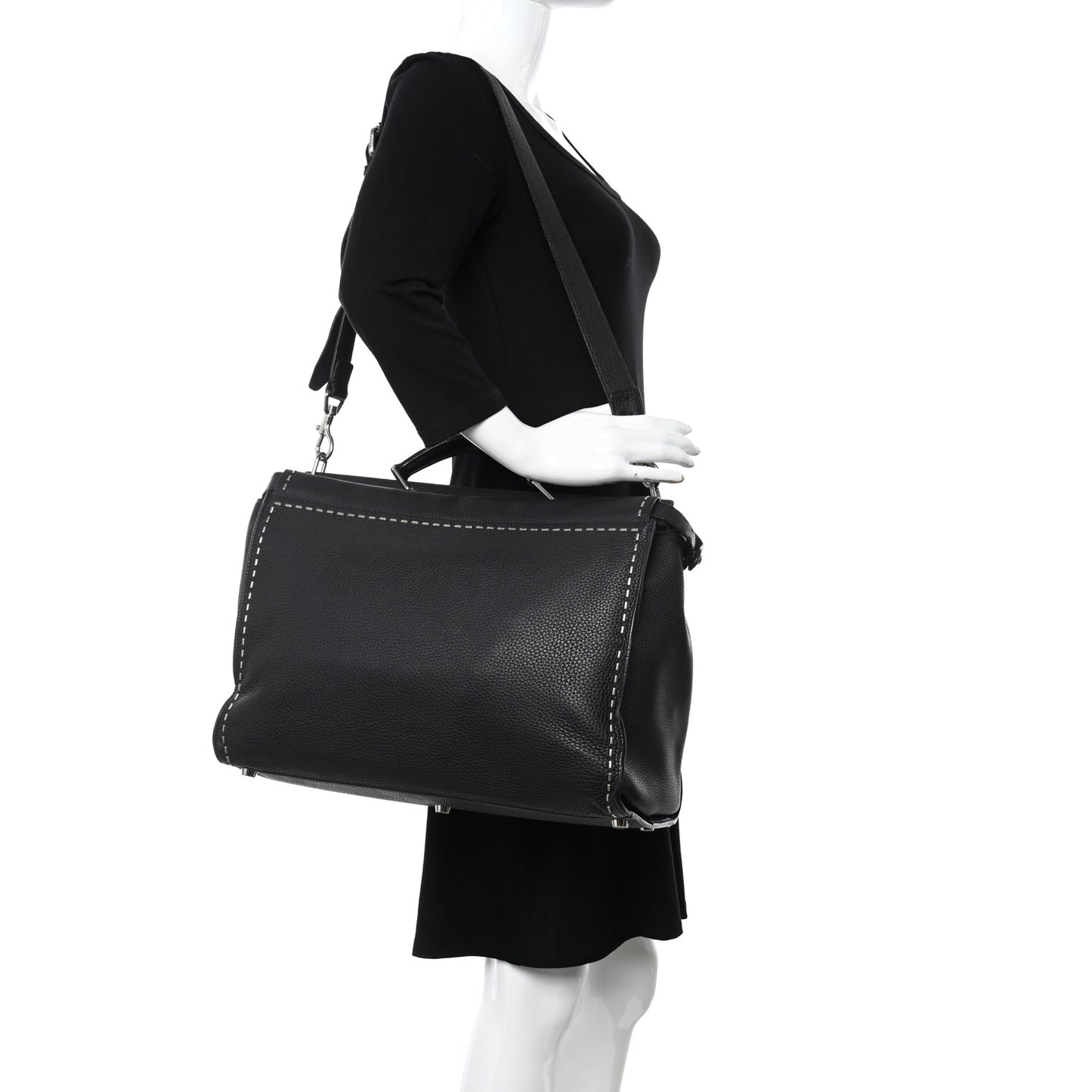 Cuoio Romano Selleria Metal Stitch Large Mens Peekaboo Iconic Essential Satchel Black