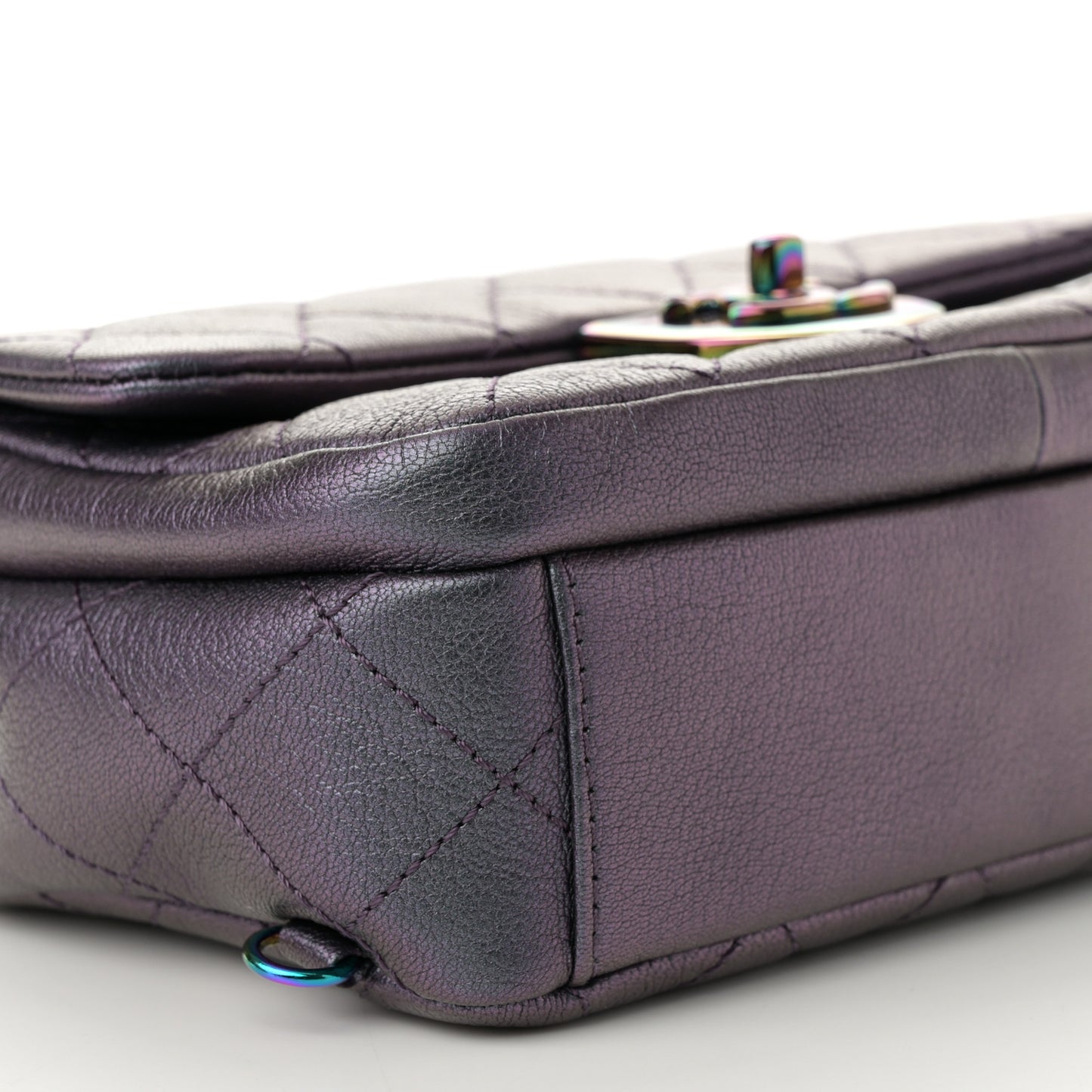 Iridescent Goatskin Quilted Small Double Carry Waist Chain Flap Purple