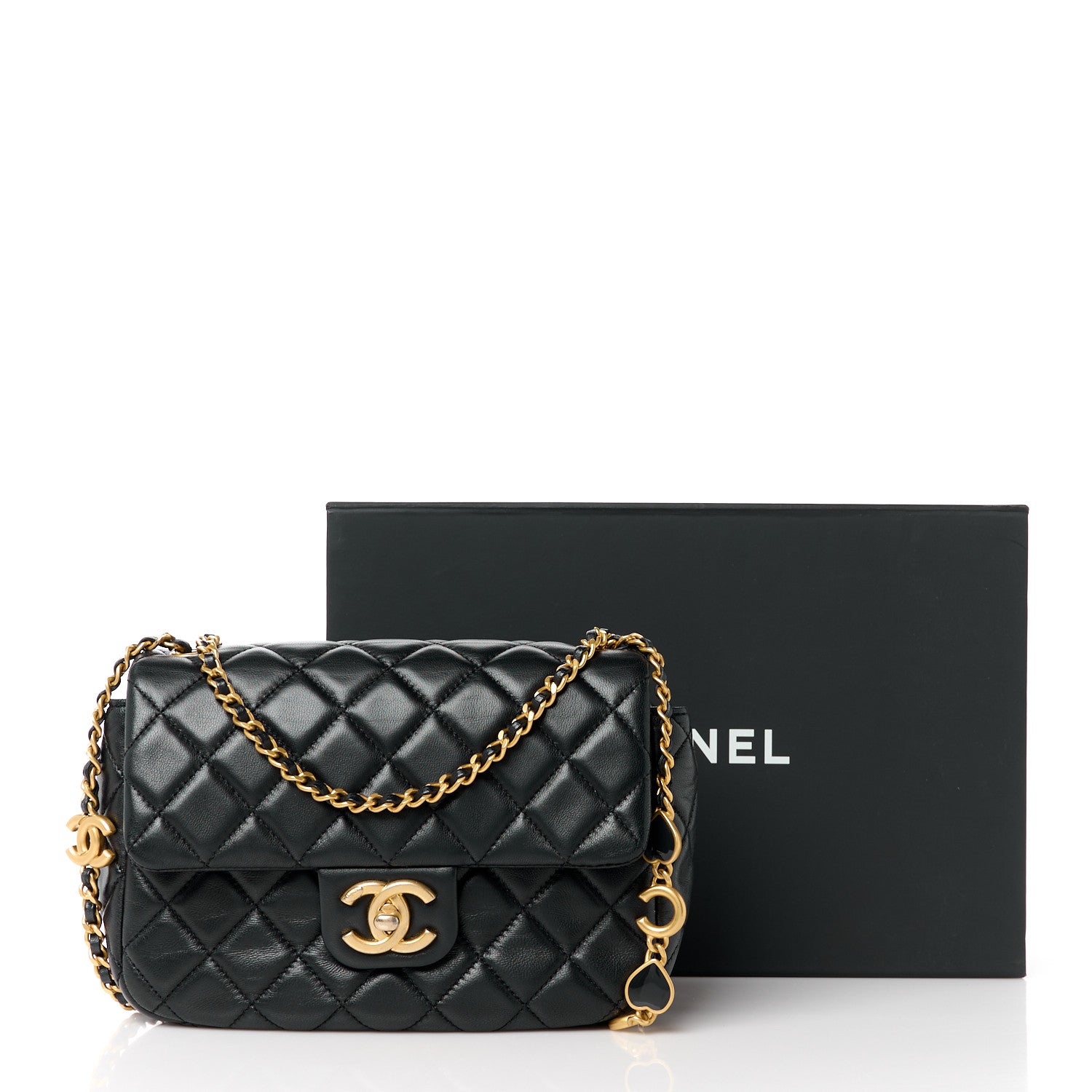 Chanel Lambskin Enamel Quilted Small Coco Hearts Flap Black 12 of 12