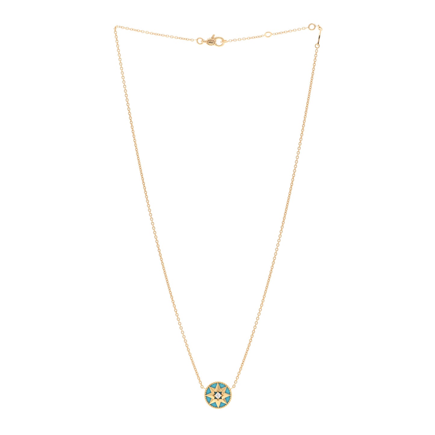 18K Yellow Gold Diamond Turquoise Rose Des Vents Necklace