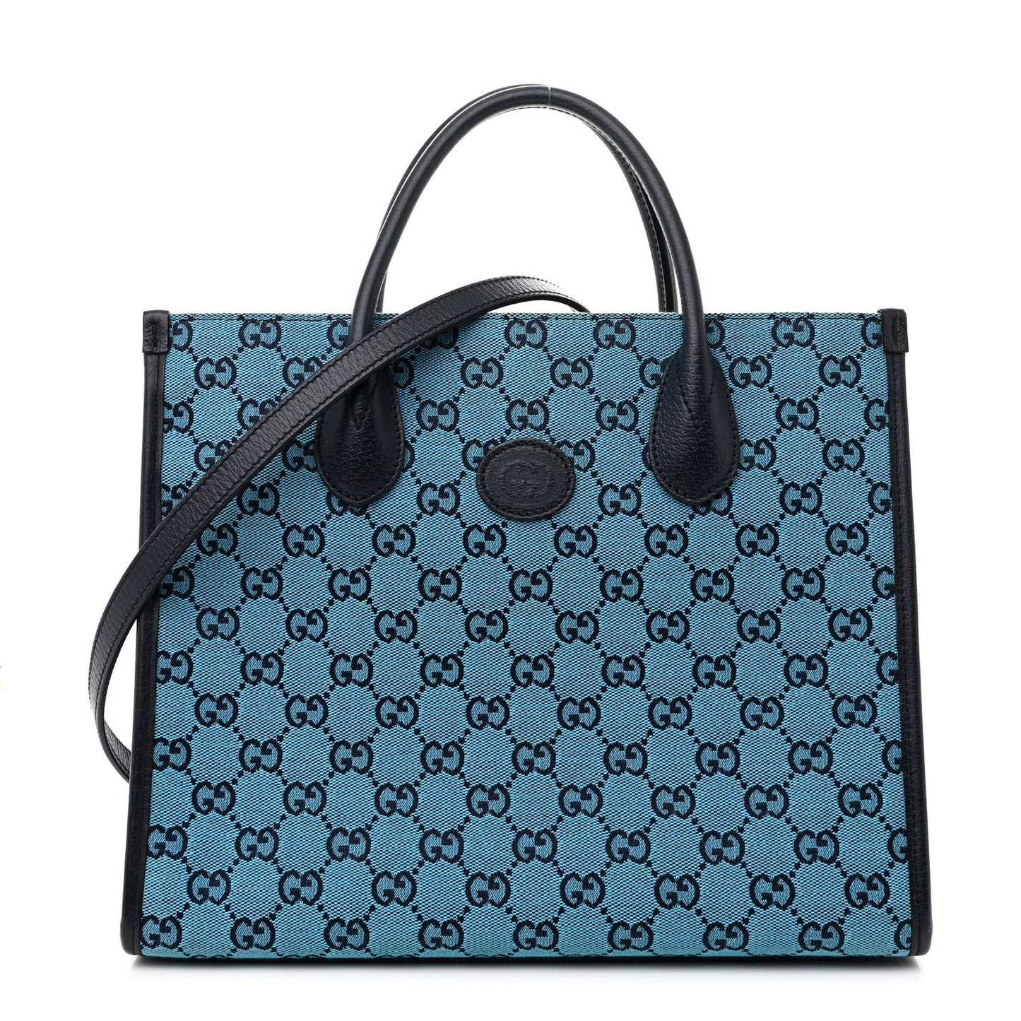 Monogram Multicolor Textured Dollar Calfskin Small Retro Interlocking G Tote Bag Light Blue