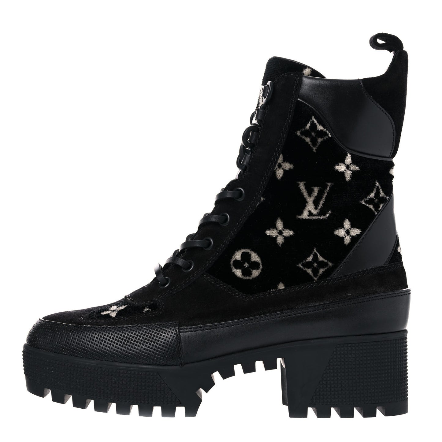Velvet Calfskin Monogram Laureate Platform Desert Boots 38.5 Black White