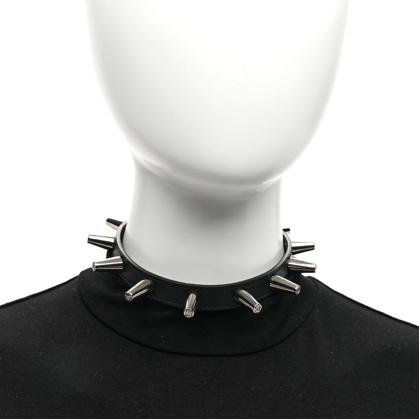 Calfskin Metal Studded Spike Choker Black