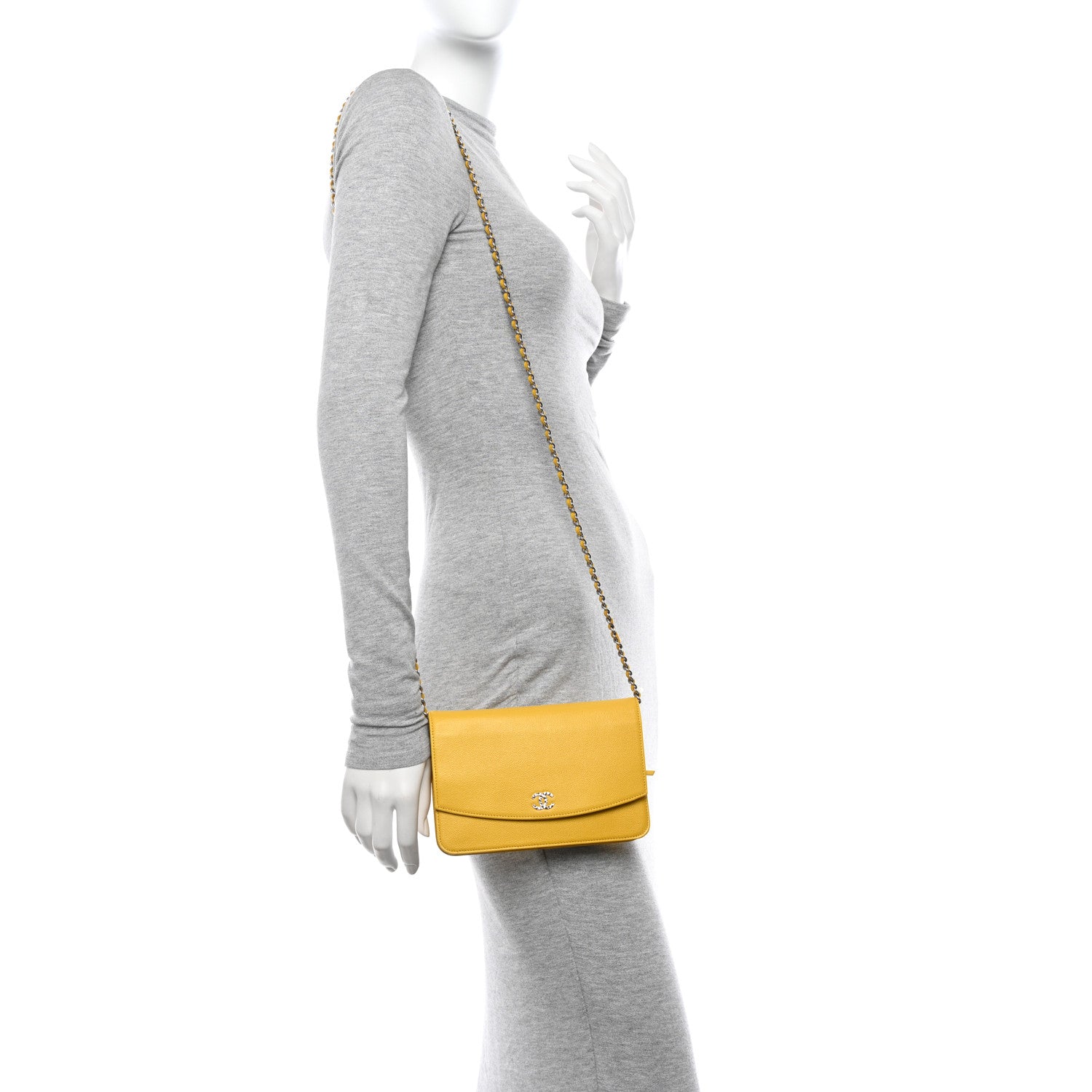 Chanel Caviar Sevruga Wallet on Chain WOC Yellow 2 of 15