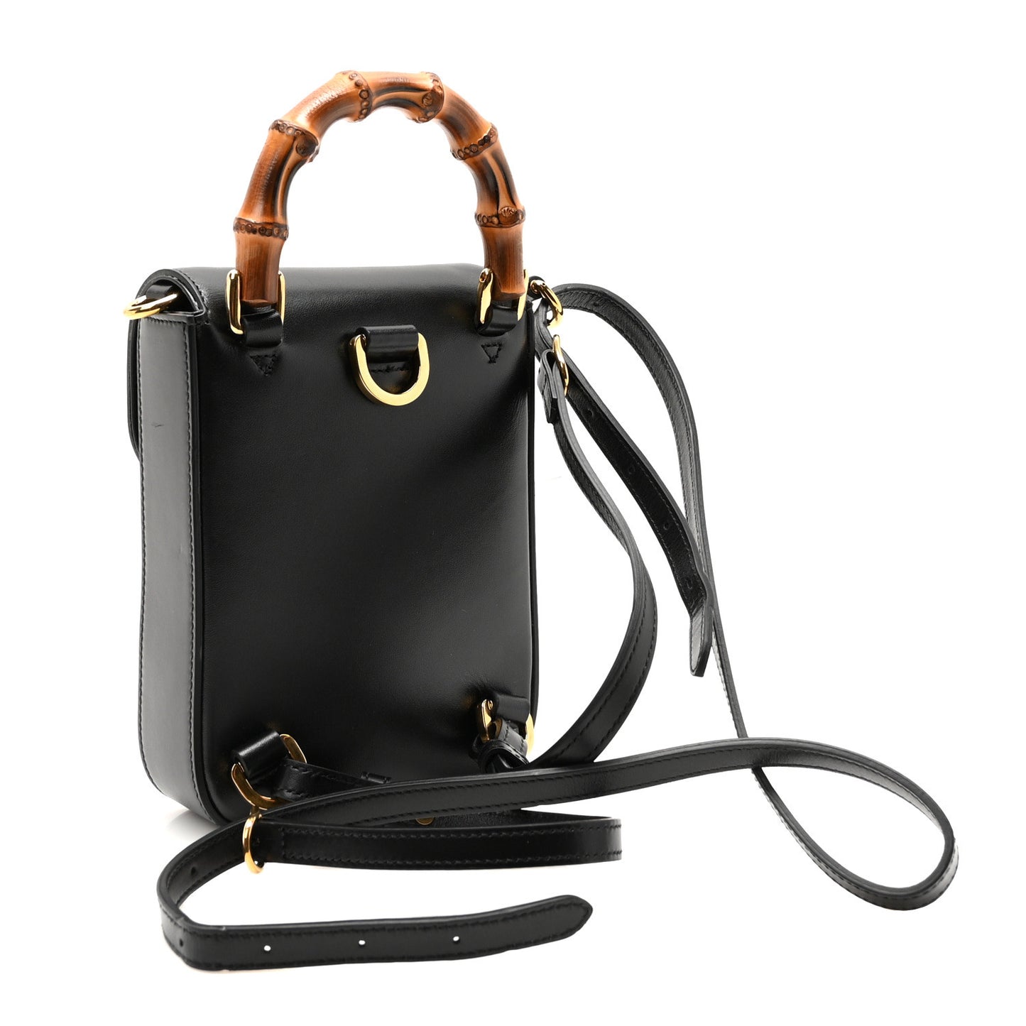 Calfskin Mini Bamboo Top Handle 3 Way Shoulder Bag Black