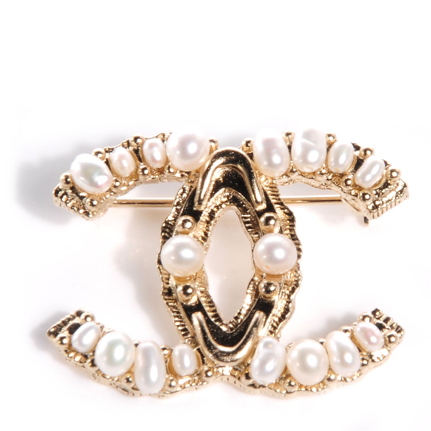Chanel Irregular Pearl CC Brooch Pin Light Gold 1 of 4