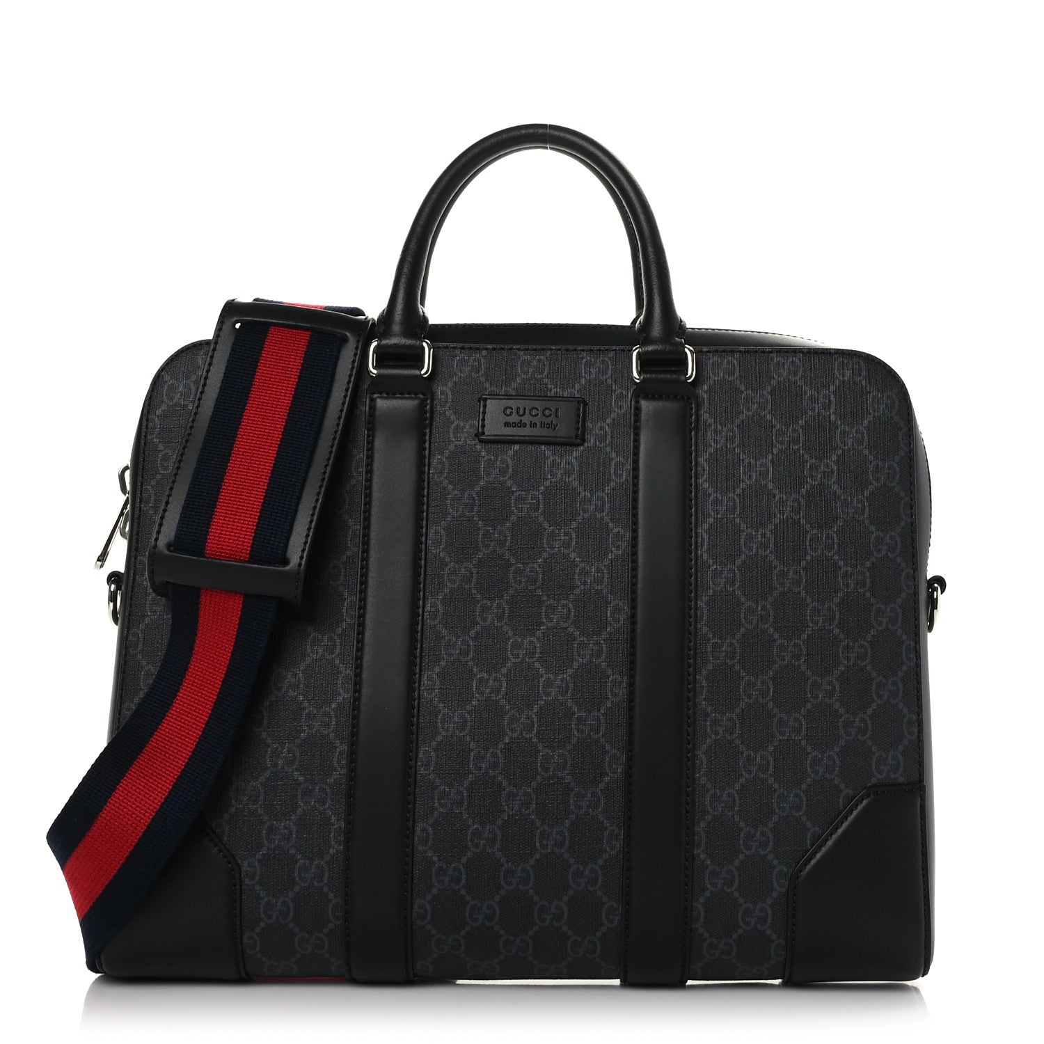 Gucci GG Supreme Monogram Appia Calfskin Web Briefcase Black