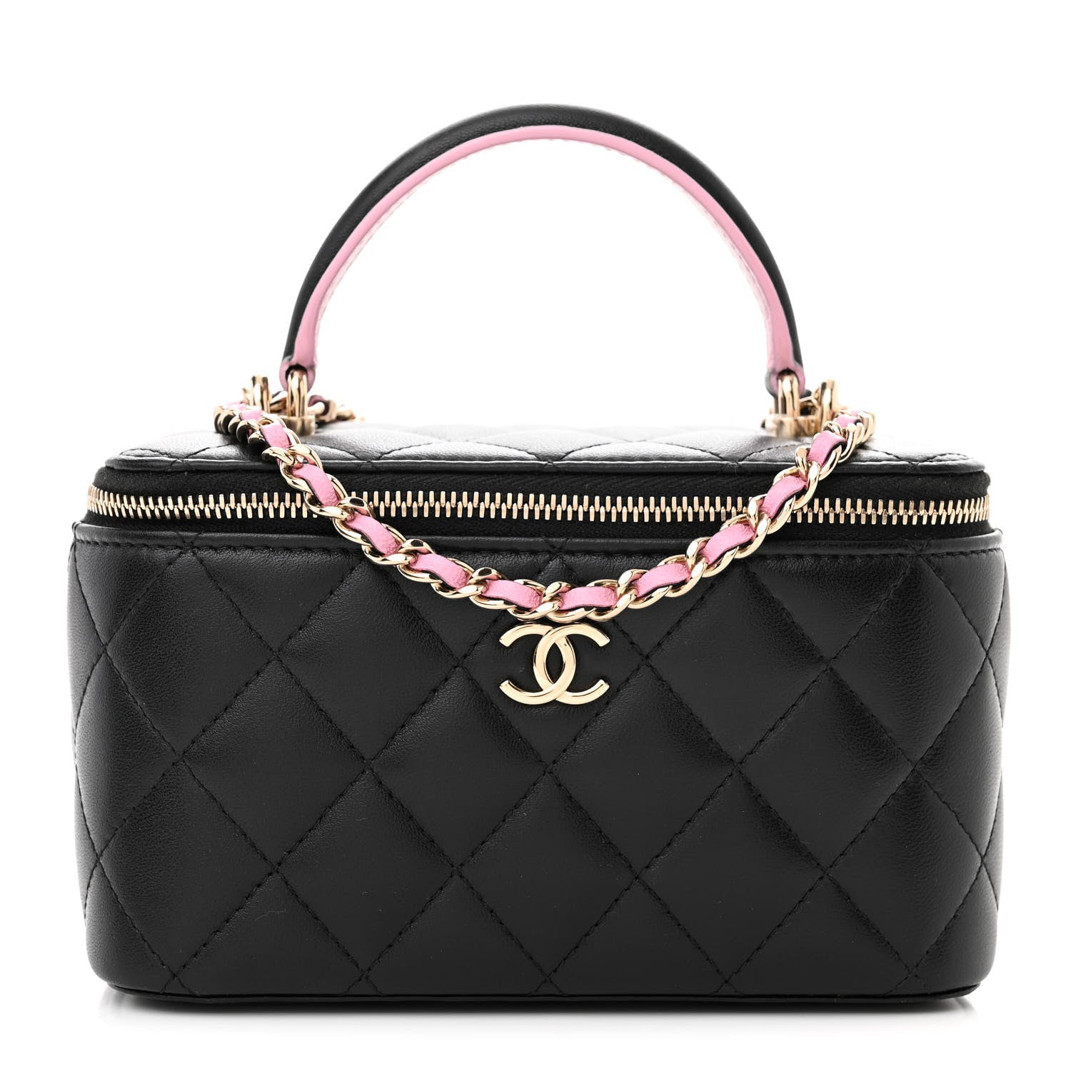 Chanel Lambskin Quilted Small Top Handle Vanity Case With Chain Black Lilac 1 of 12