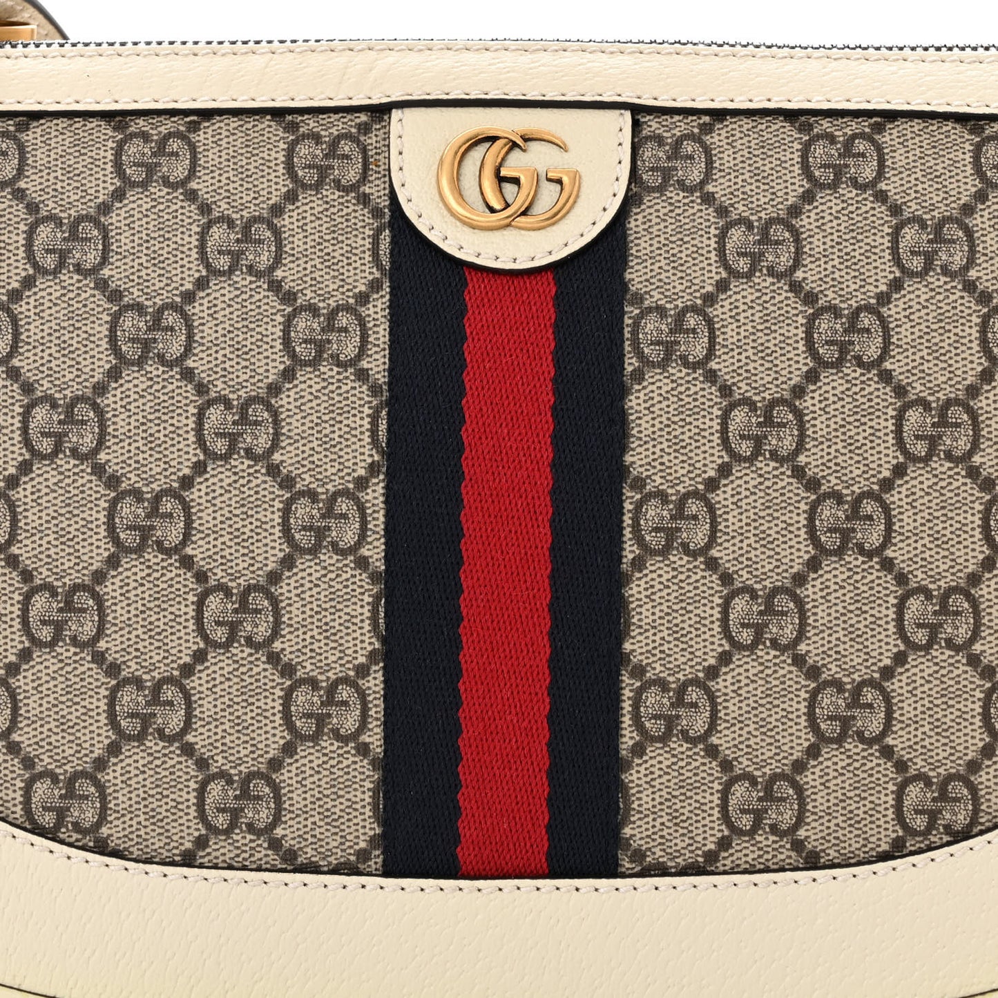 GG Supreme Monogram Web Large Ophidia Shoulder Bag Beige Ebony Mystic White