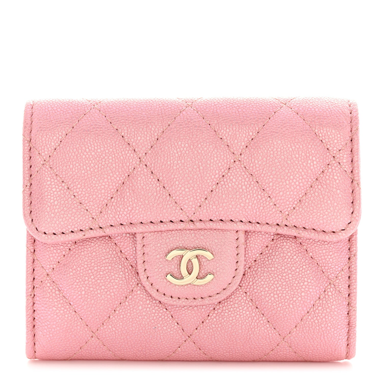 Chanel Iridescent Caviar Flap Quilted Card Holder Wallet Pink 1 of 9